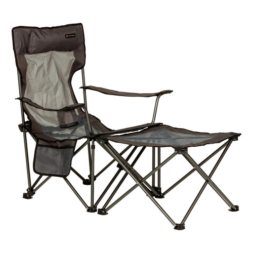 Sun Soaker Lippert Two-Position Vented Reclining Camping Chair with Footrest, 600D Polyester Fabric, Mesh Back/Seat, Padded Headrest, Cupholder, 250-lb. Weight Capacity, Dark Grey Color - 2022114830