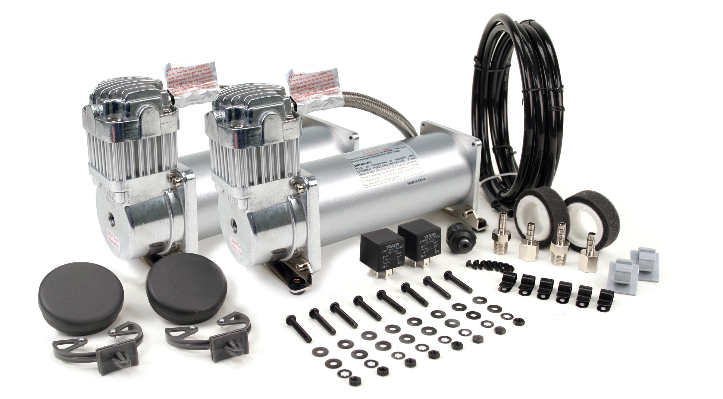 450C VIAIR Dual Air Compressor for Air Suspension (2 Pack) 12V Continuous Duty Cycle Compressor for Air Tanks, Bags, Air Horns 150PSI (Silver)