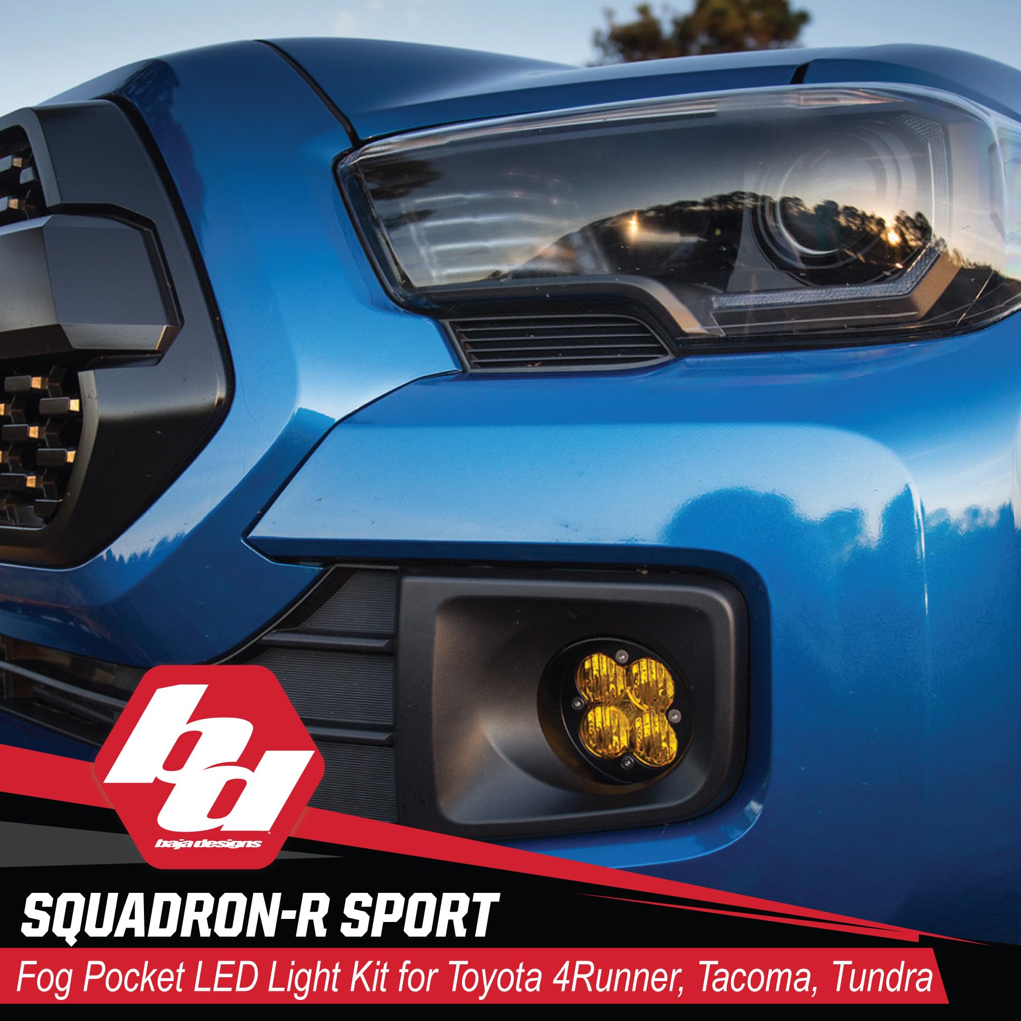 Baja Designs Sport Squadron-R LED Fog Light Kit for Toyota Tacoma 2012-24, Tundra 2014-24, 4Runner 2010-24, Set of 2 LED Lights (Wide Cornering Lens, Amber)