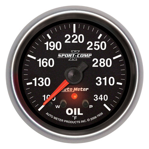 Auto Meter Sport-Comp II 2-5/8" 140-340 Degree F Full Sweep Electric Oil Temperature Gauge with Peak Memory and Warning