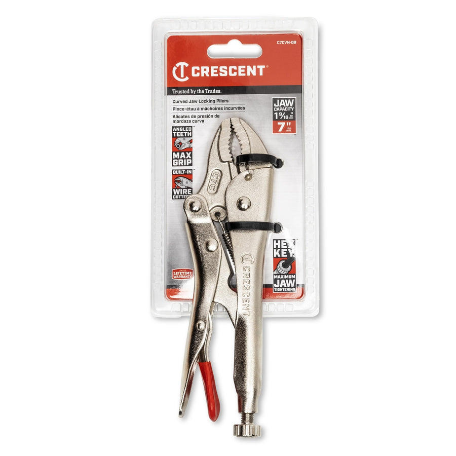 7" Crescent Curved Jaw Locking Pliers with Wire Cutter - C7CVN-08