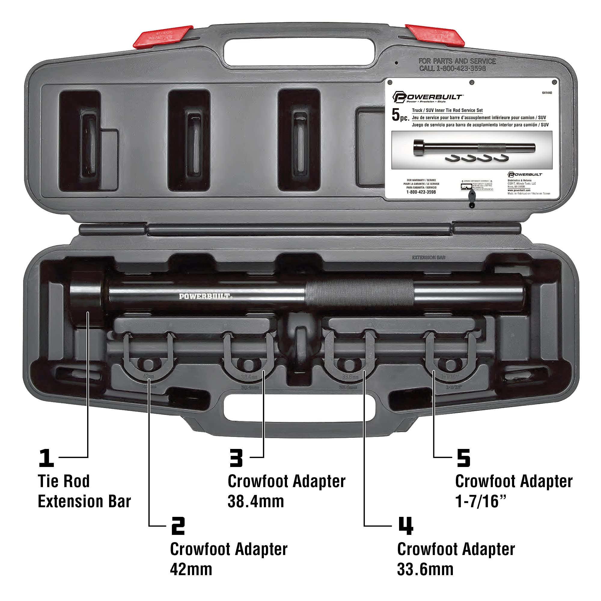 Powerbuilt Tie Rod Inner Tool Kit, Removal and Installation Mechanic Set with Crowfoot Adapters, Domestic and Import, Vehicles, Trucks, SUVs - 641440