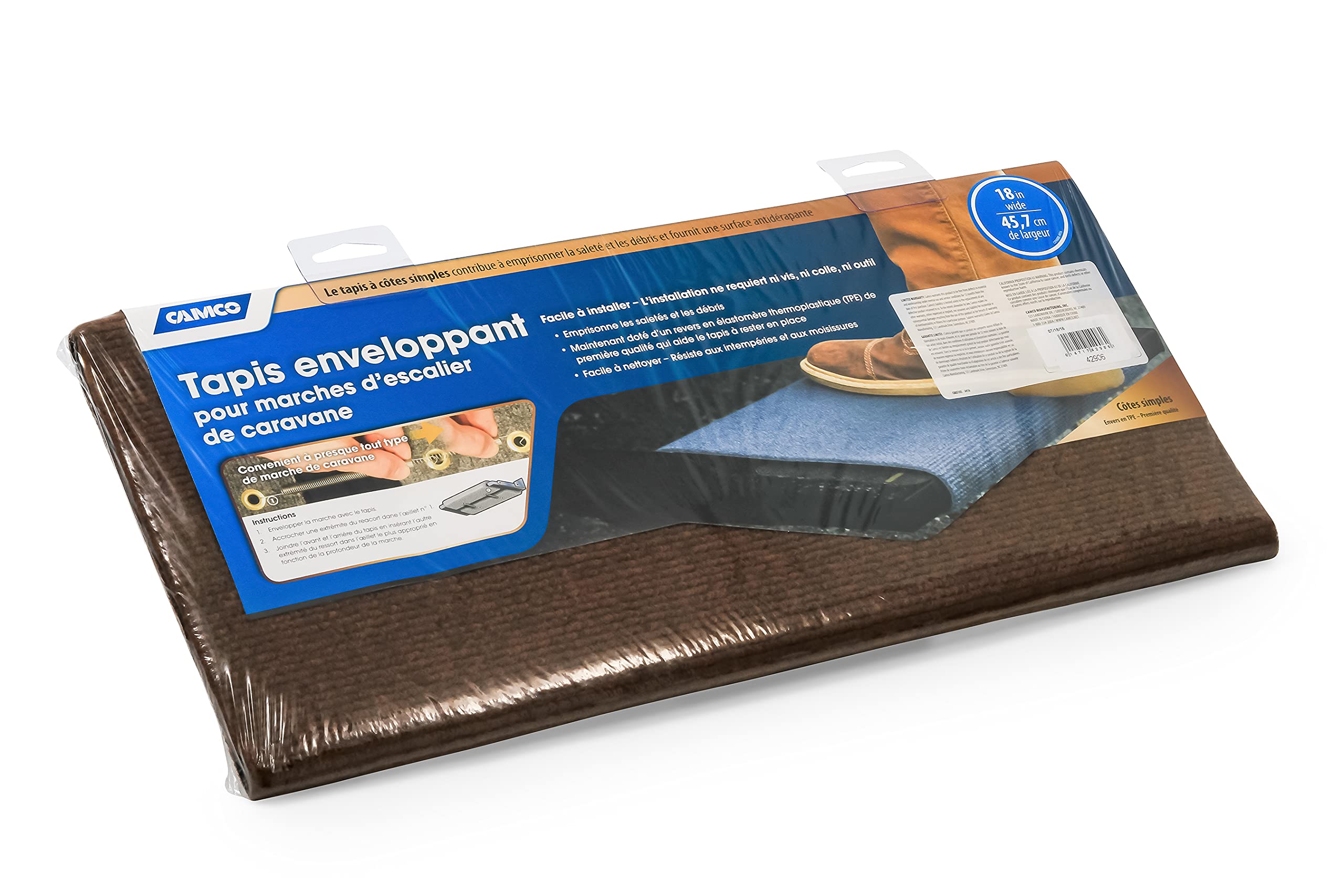 Wrap Around Camco RV/Camper Step Rug | Features Premium TPE Backing for More Grip on RV Stairs | No Tool Installation | Measures 17.5” x 18” (42906)