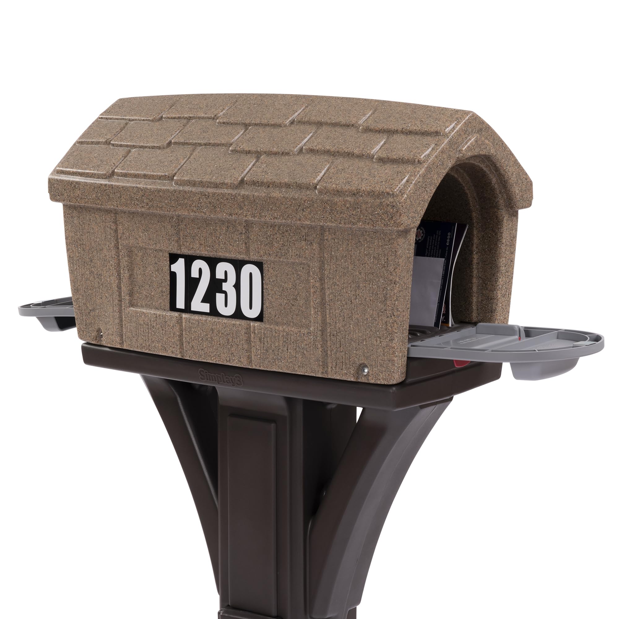 Simplay3 Mailbox Classic Home Plastic Residential & Post Mount Combo Kit with 2 Access Doors - Washed Stone/Espresso Brown, Made in USA