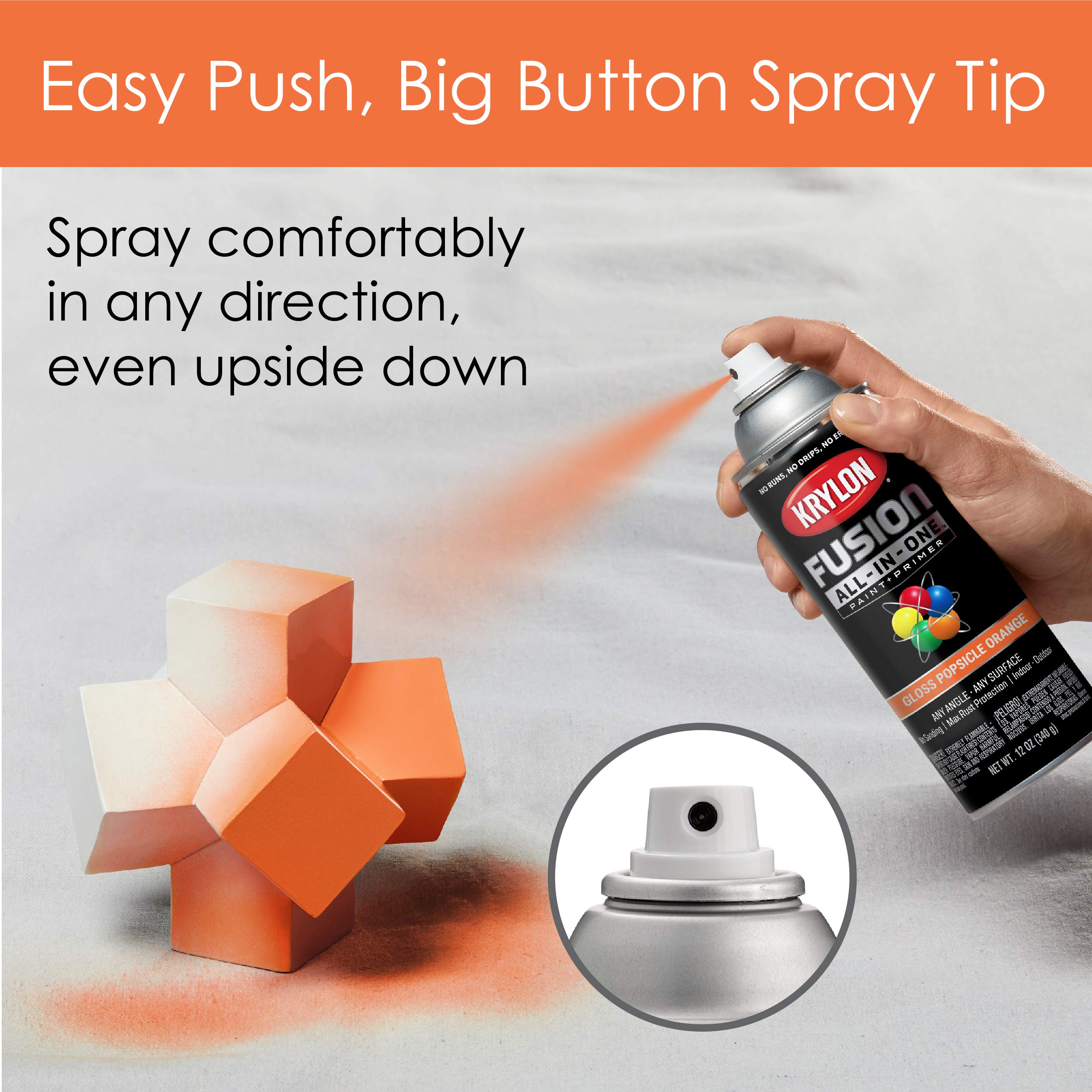 Krylon All-In-One Adhesive Spray Paint for Indoor/Outdoor Use, 12 oz, Popsicle Orange