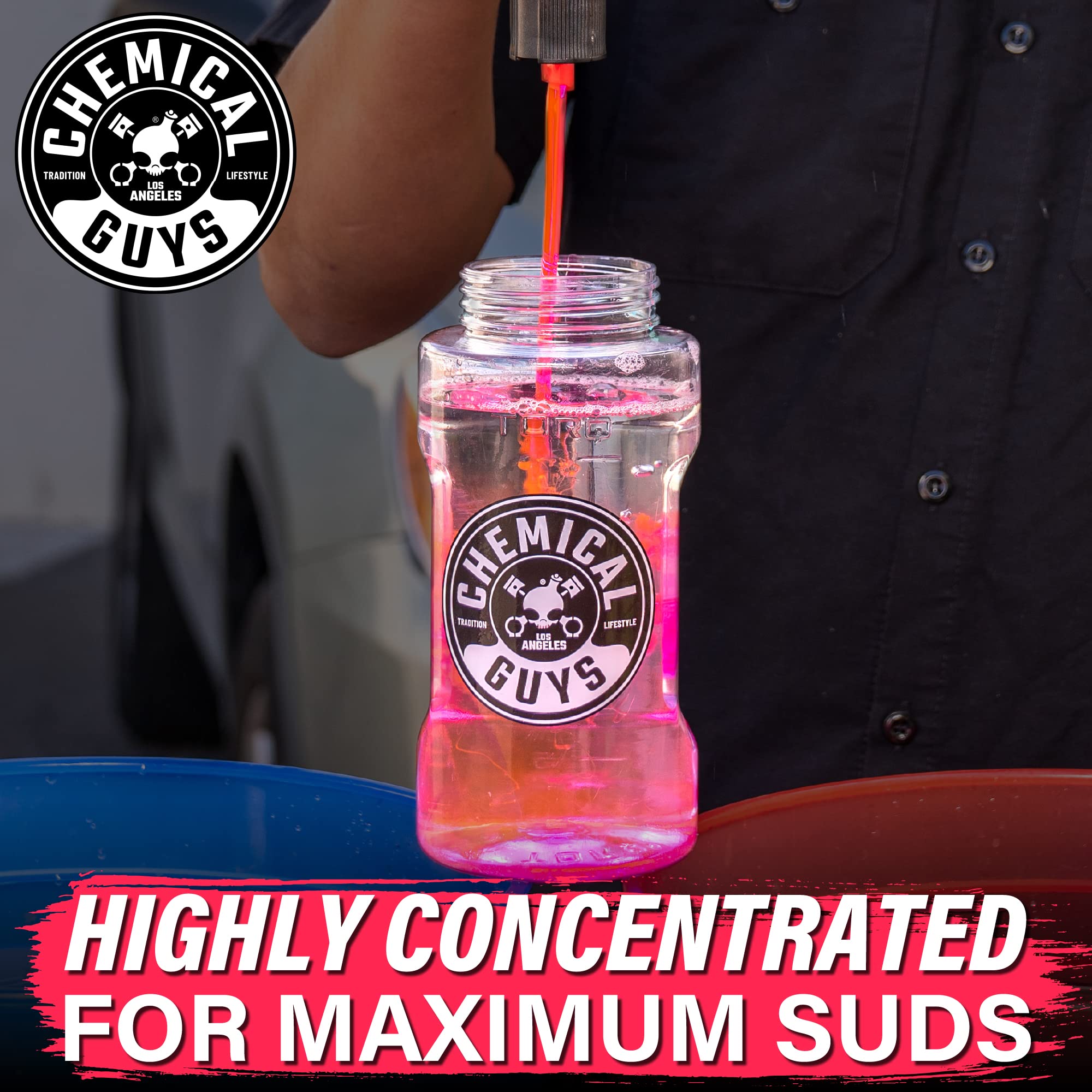 Maxi Suds II Chemical Guys Foaming Car Wash Soap – High Foam Car Wash Soap, Cherry Scent Shampoo and Gloss Booster for Foam Cannons, Guns or Buckets – Gentle, Safe for Trucks, SUVs, and RVs, 64 oz