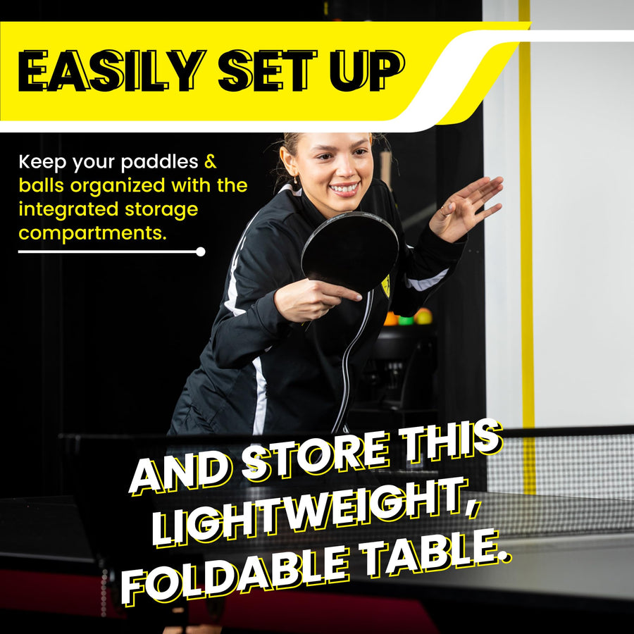 Ping Pong Table, Killerspin MyT 415X Mega, Foldable Table for Table Tennis, Portable Ping Pong Table Set with Built-in Paddle and Ball Storage, 25mm MDF Board Pingpongball Table, Graphite Color