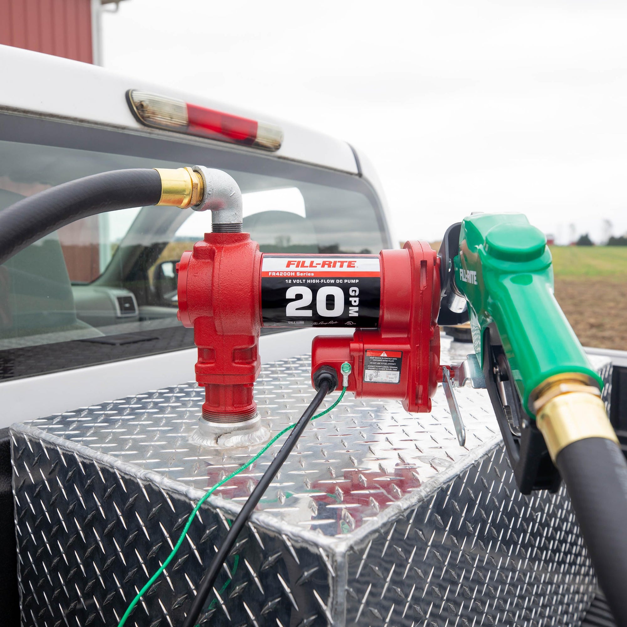 Fill-Rite 12V FR4210HD Fuel Transfer Pump with Discharge Hose & Automatic Nozzle, Green | Gasoline, Diesel, Kerosene, Ethanol & Methanol Blends & Biodiesel