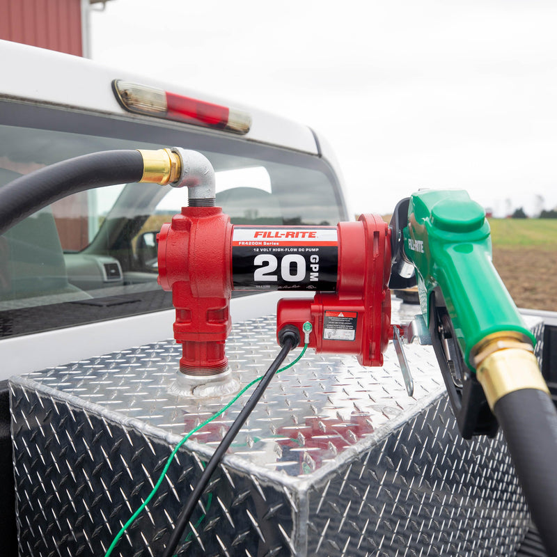 Fill-Rite 12V FR4210HD Fuel Transfer Pump with Discharge Hose & Automatic Nozzle, Green | Gasoline, Diesel, Kerosene, Ethanol & Methanol Blends & Biodiesel
