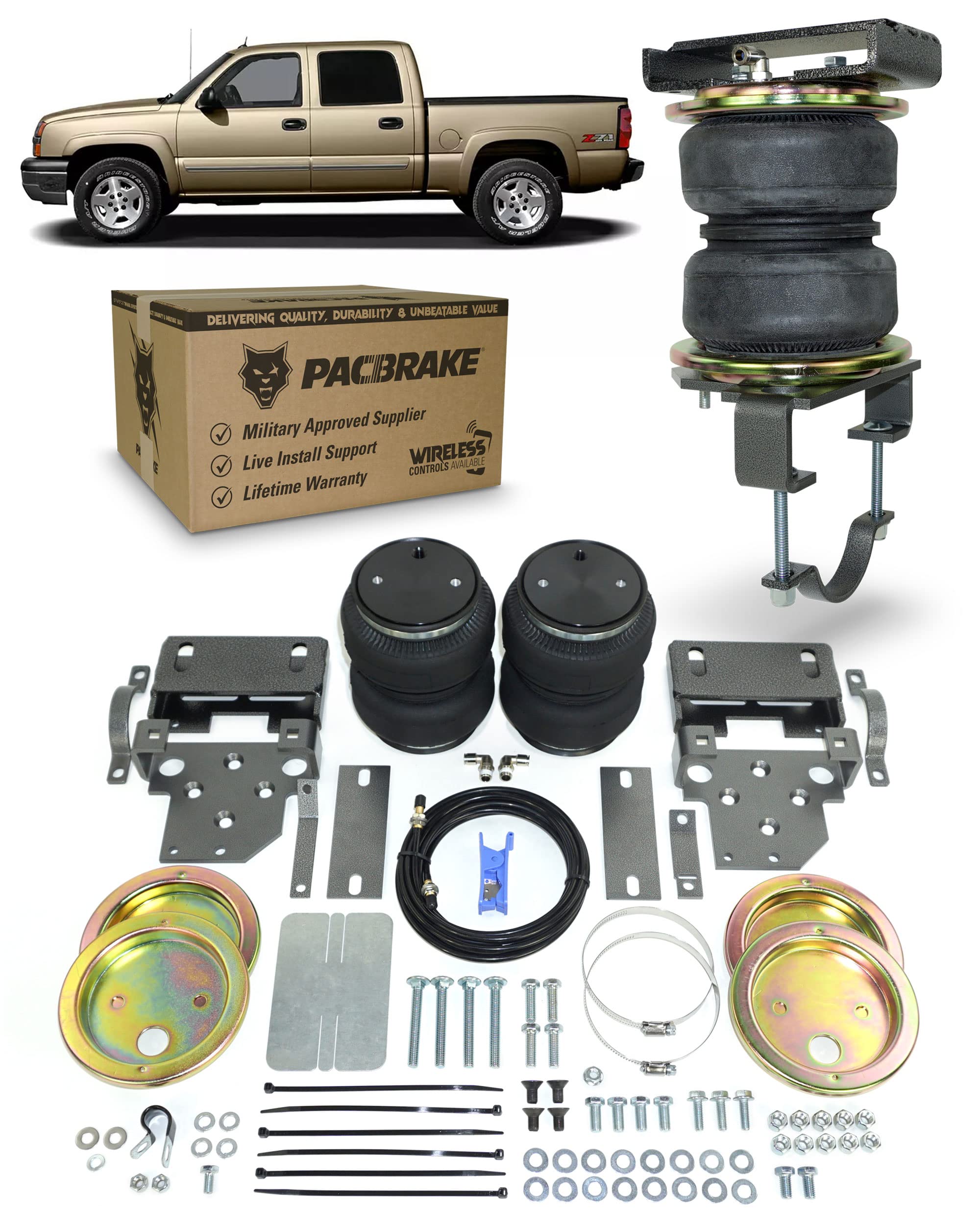 Pacbrake ALPHA HD Rear Air Suspension Kit HP10072 Compatible with Chevrolet Silverado/GMC Sierra 1500HD