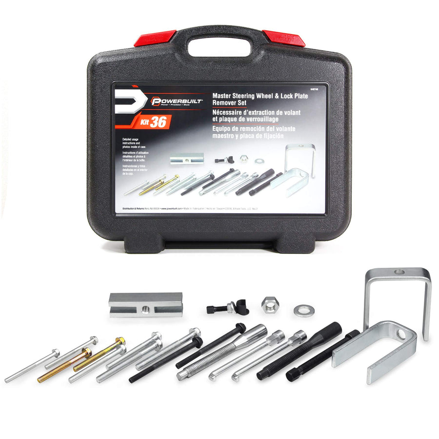Powerbuilt Steering Wheel and Lock Plate Puller Kit Master, Foreign and Domestic Vehicles, 16 Piece Car Repair Tool Set - 648748