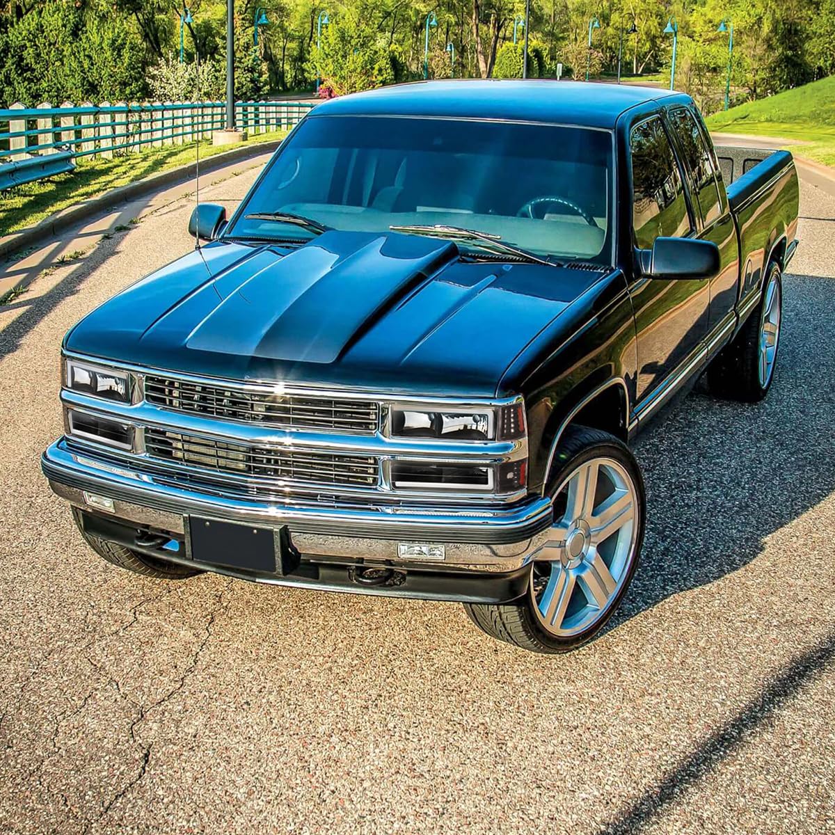 Black Headlights + Corner Lights + Bumper Lights w/LED Tube SPEC-D TUNING Compatible with 1994-1998 Chevy C10 C/K Tahoe Suburban
