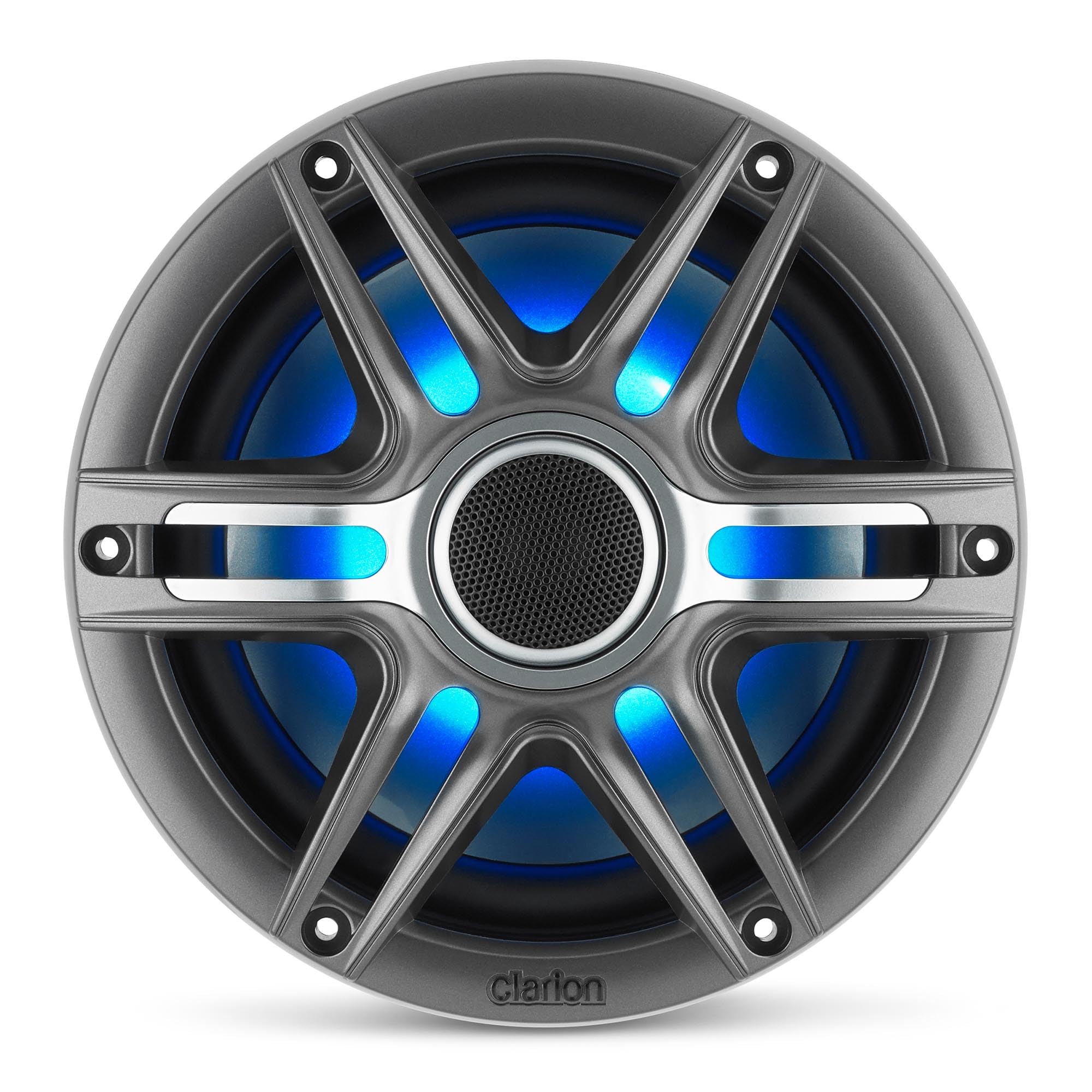 Clarion 7.7-inch CMSP-771RGB-SWG Premium Coaxial Marine Speakers with Built-in RGB Illumination, 60W RMS, with White & Gray Metallic Grilles