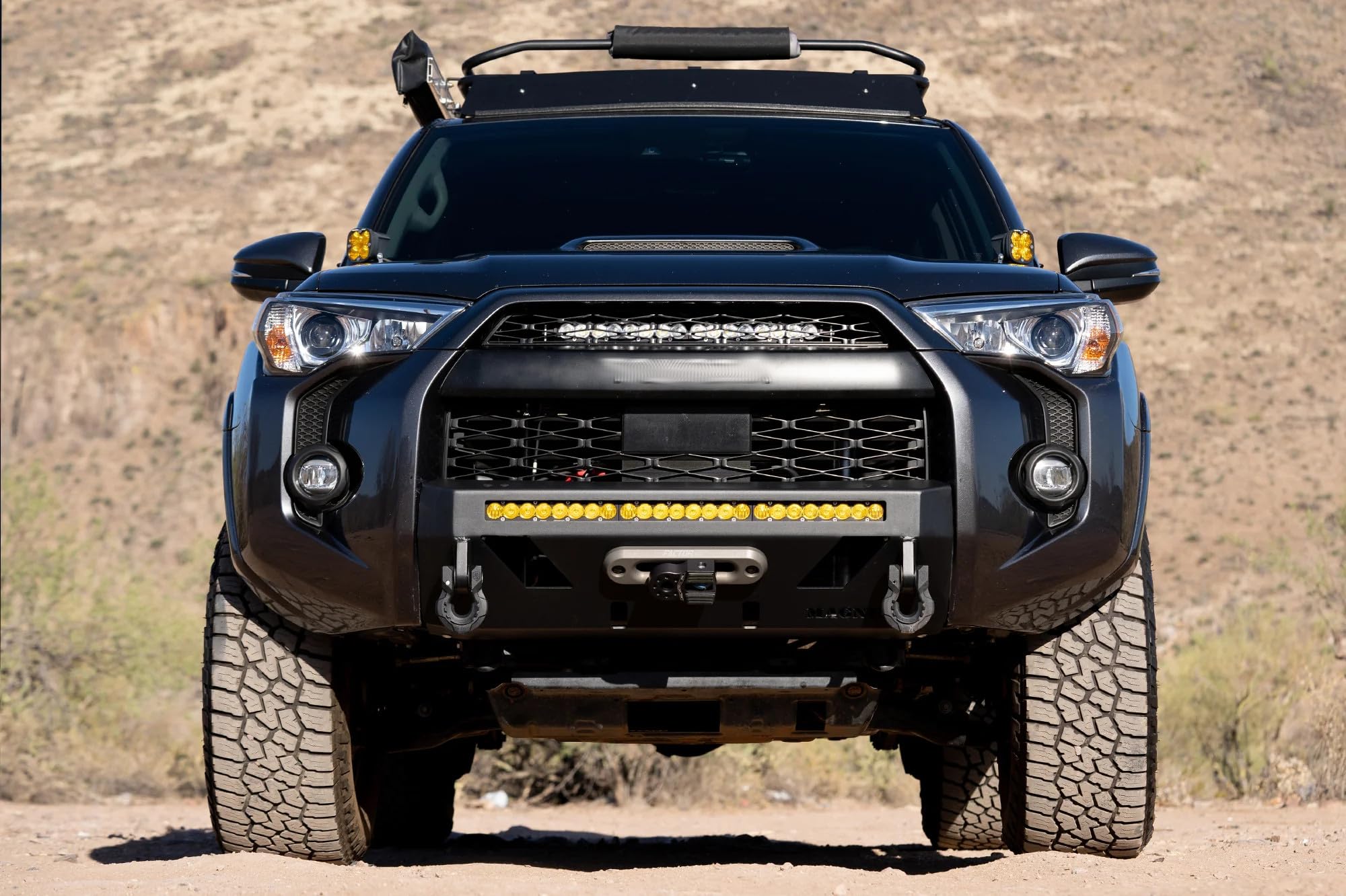 Front Magnum Bumper Winch RT Style Guard Black Compatible with Select 2014-2024 4Runner