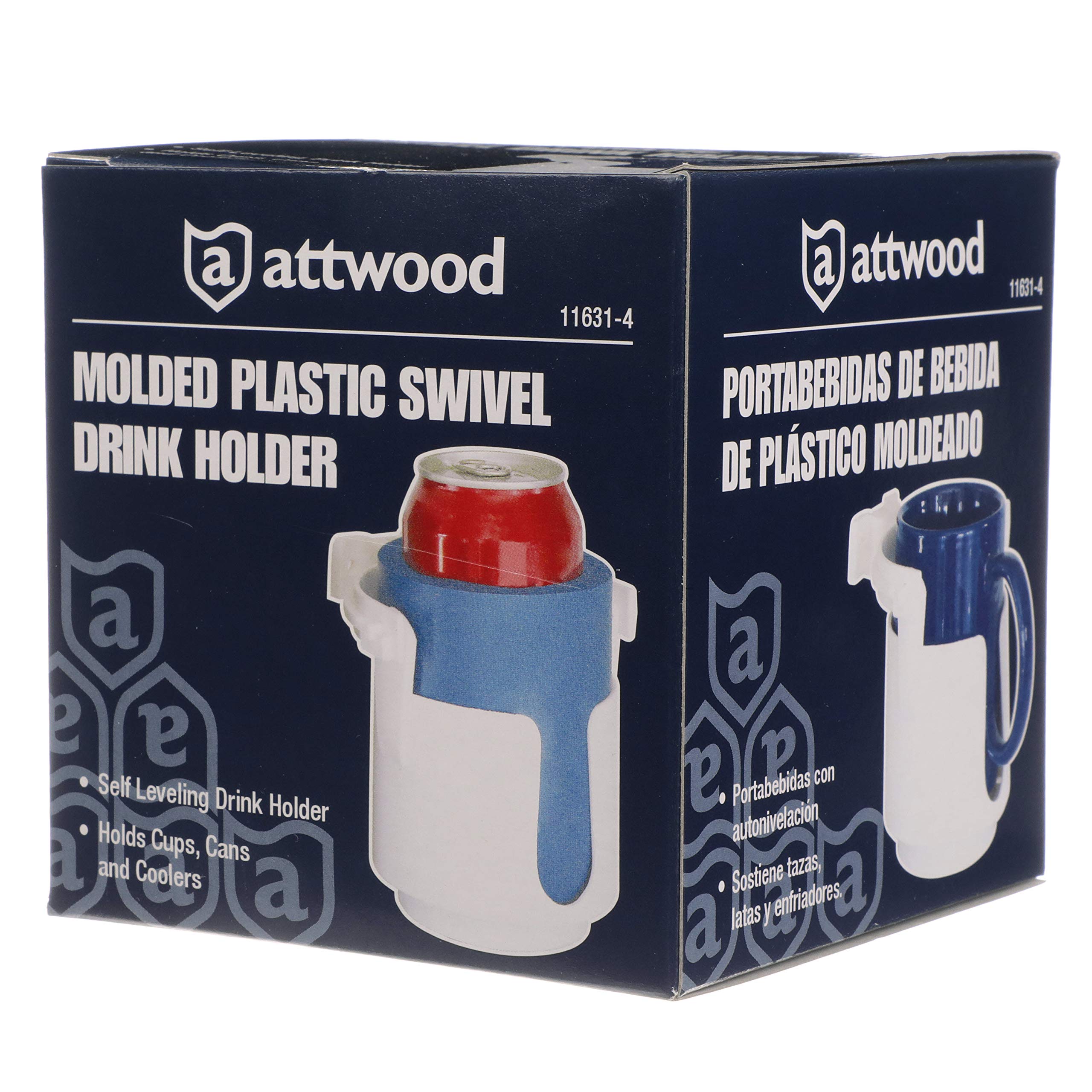 Gimballed Drink Holder Attwood 11631-4 Molded Plastic, Slot for Coffee Mug Handle, Self-Draining, 4 Inches H x 4 3/8 Inches W