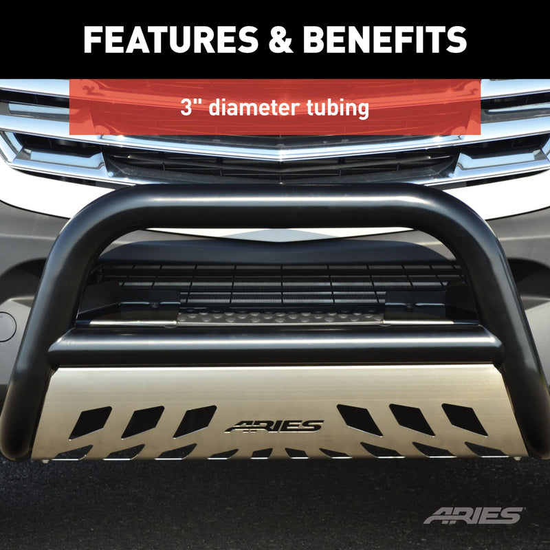 3-Inch ARIES Black Steel Bull Bar, No-Drill, Select Freightliner, Mercedes-Benz Sprinter 2500, 3500