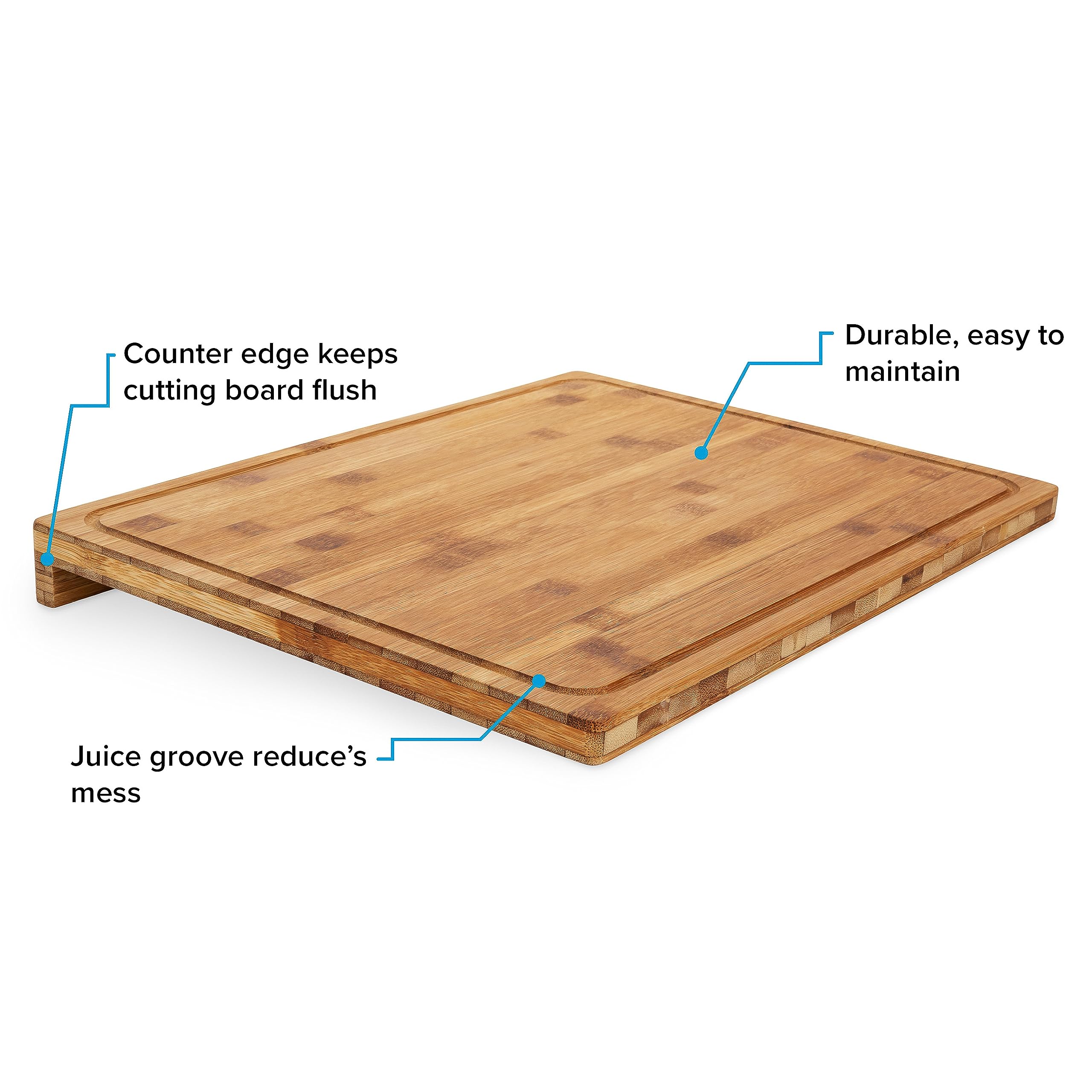 Bamboo Cutting Board Camco with Counter Edge | Perfect for Vegetables, Fruits, Meats, and Cheeses | Measures 18-inches x 14-inches x 1-3/4-inches (43545), Brown