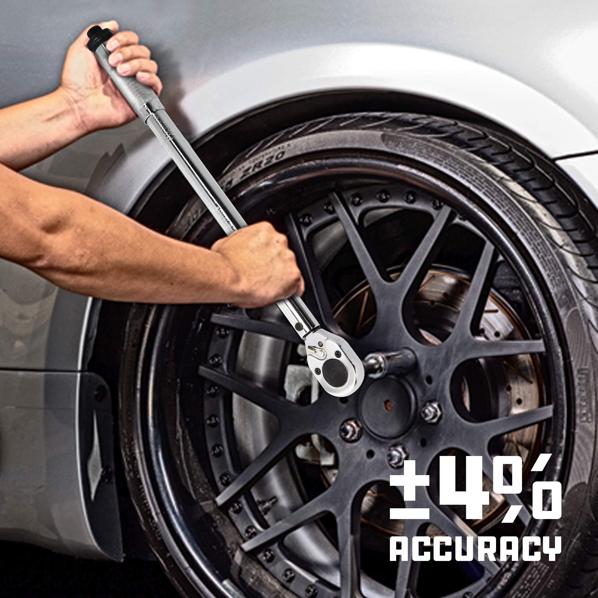 Powerbuilt Torque Wrench Micrometer, 1/2-Inch Drive, Reversible Ratchet Clicks, Lockable, 30 to 150 Foot Pound Range - 644999