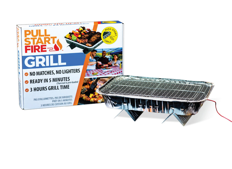 Fire Grill Pull Start | Portable Disposable Charcoal BBQ with Pull Start Matchless Ignition | Ready in 5 Min, 3 Hour Burn | Camping, Tailgating, Outdoor Cooking, No Cleanup Needed