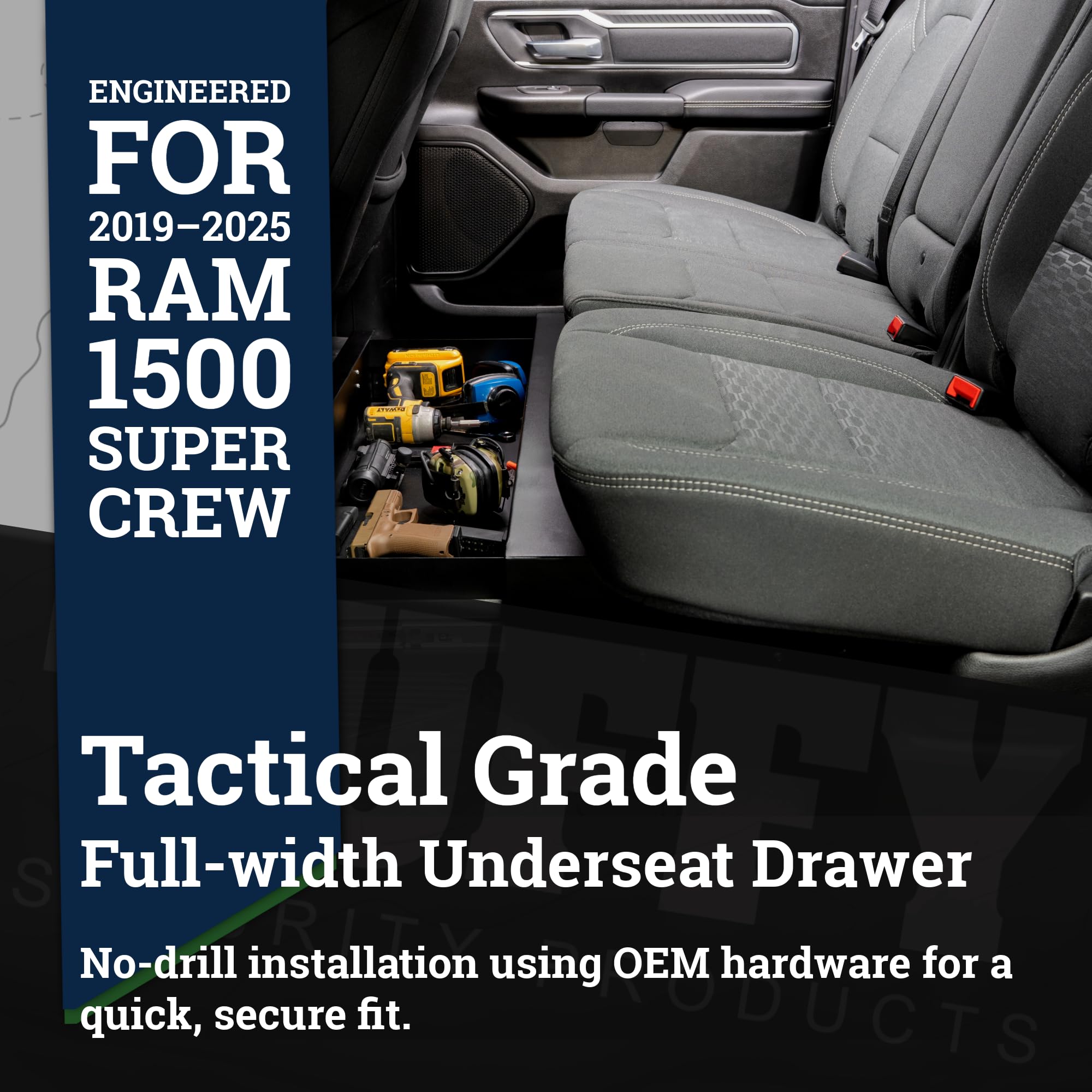 Tuffy Security Drawer for RAM 1500 Crew Cab 2019–2025 – Locking Under-Seat Steel Drawer, Front-Opening, No-Drill OEM Install, 1,800+ cu in Capacity