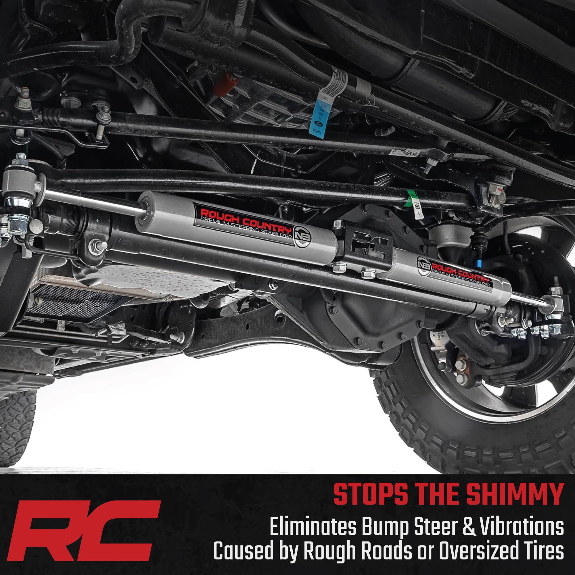 Rough Country Dual N3 Steering Stabilizer for 05-24 Ford Super Duty - 8749130