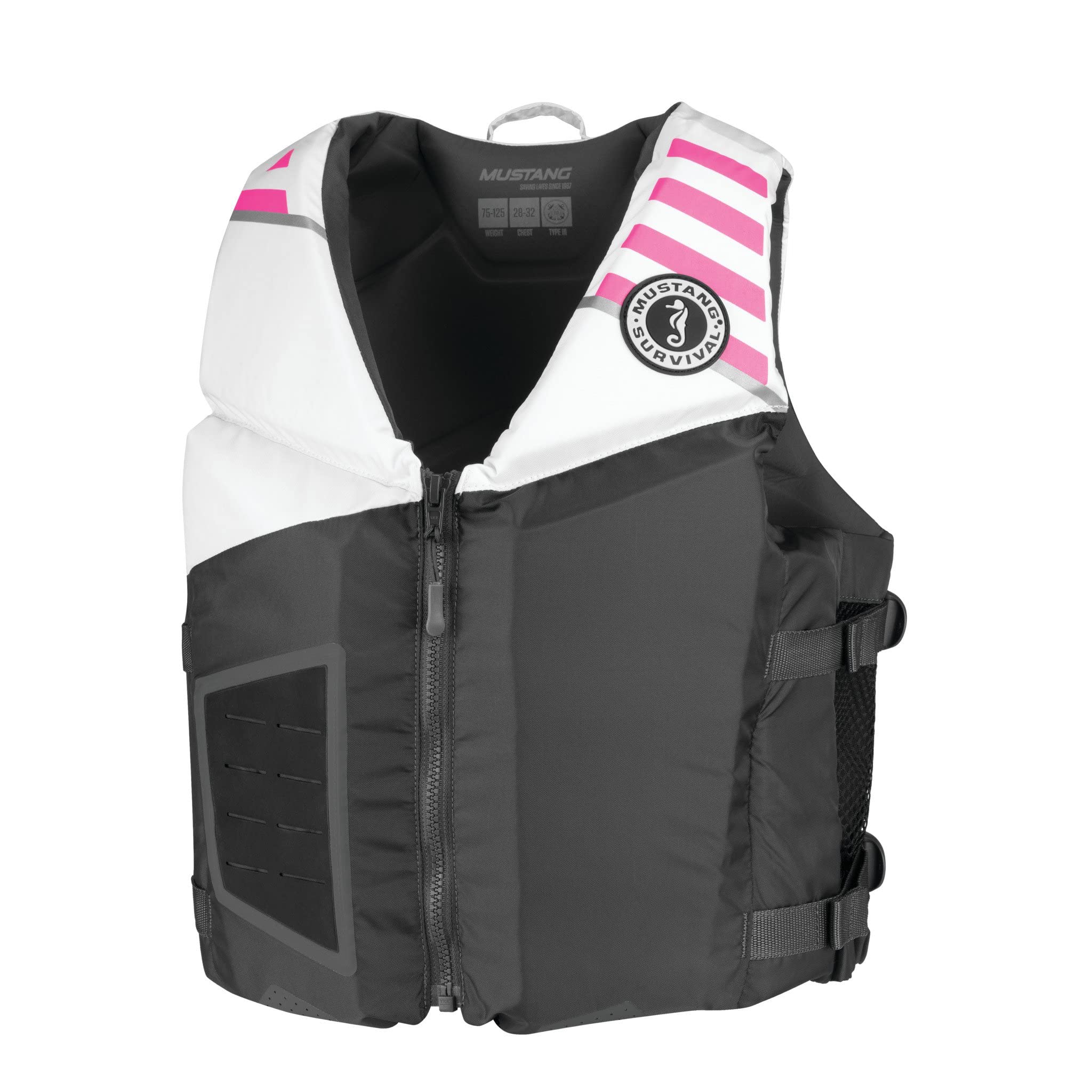 Rev Mustang Survival Young Adult Foam Vest - Gray, White, Pink, Young Adult (88 lb. - 110 lb.)