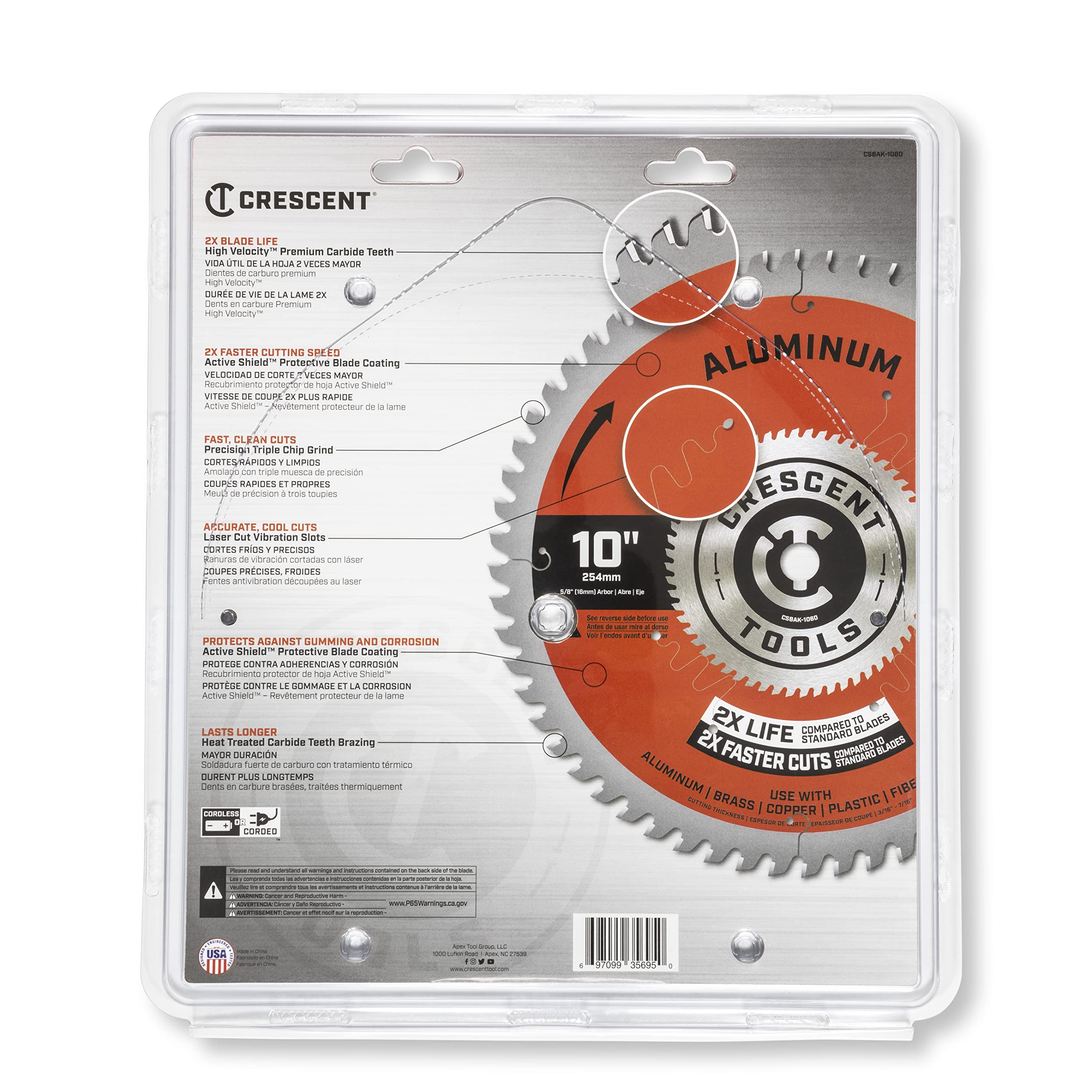 Apex Crescent Circular Saw Blade 10'' X 60 Tooth Thick Aluminum