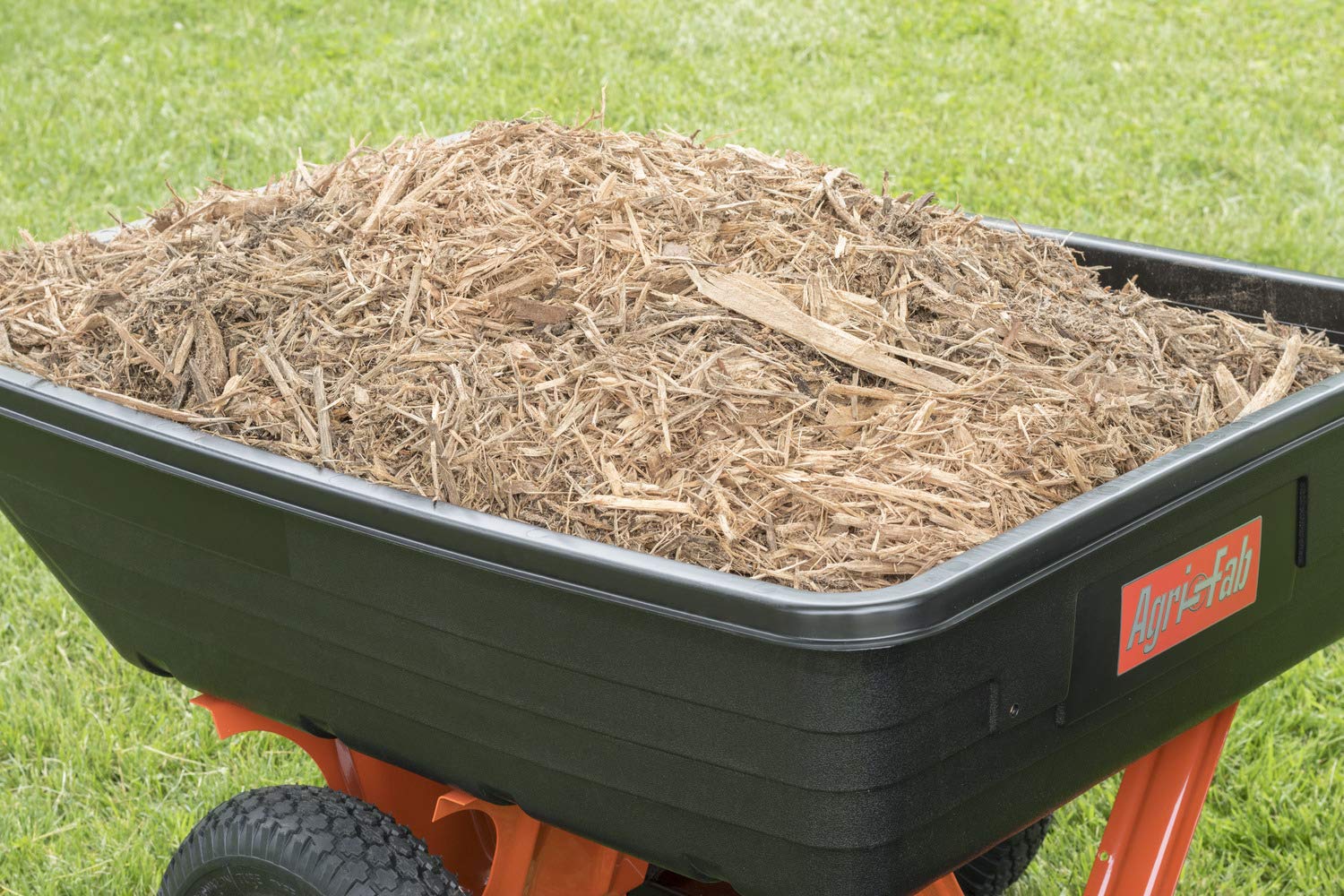 Tow Behind Agri-Fab 45-0533 650 lbs Poly Dump Cart, 10 CU. FT.; Lawn & Garden Trailer for Lawn Mowers, 16" Pneumatics Tires, Easy to Use Foot Pedal Dumping Lever