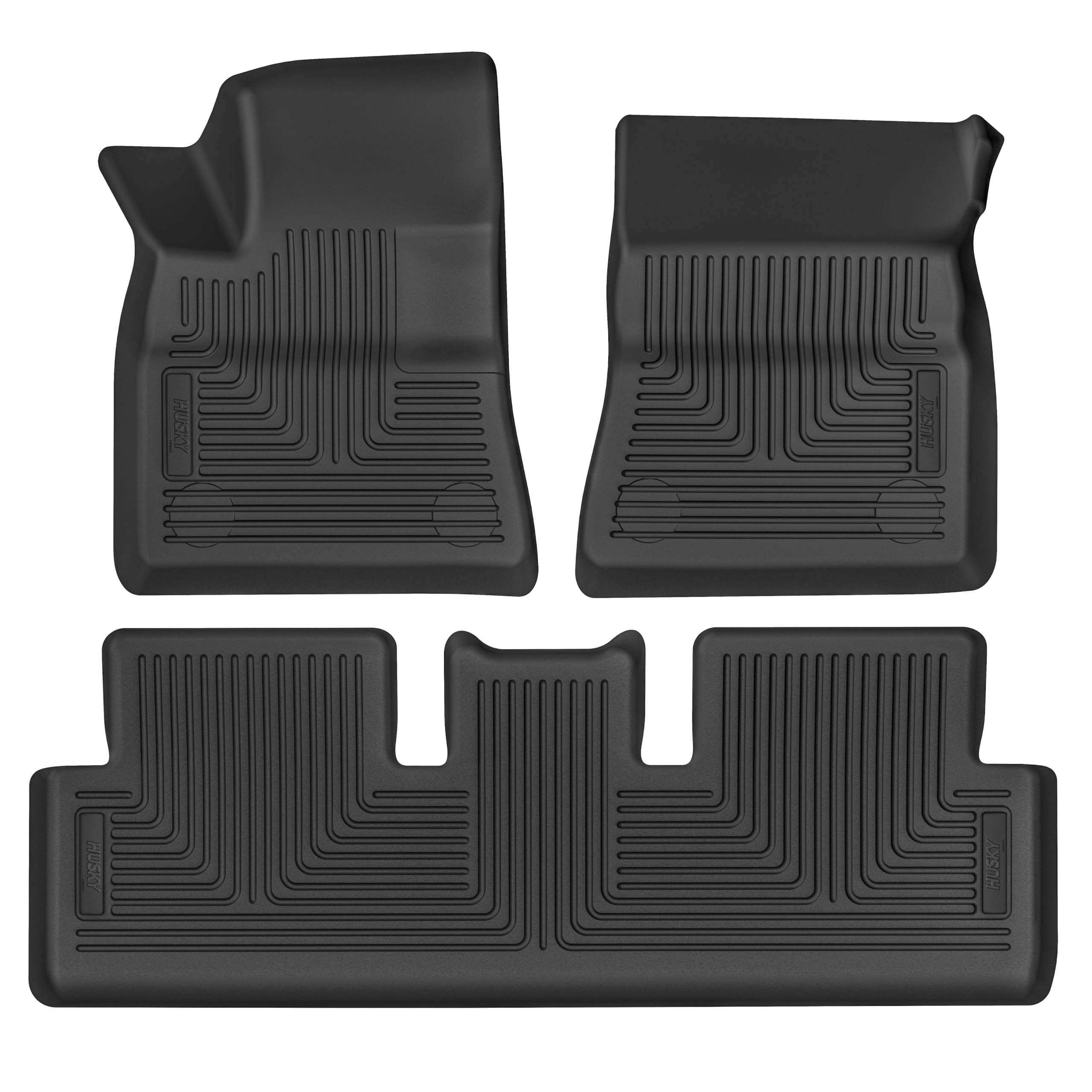 Weatherbeater Husky Liners Floor Mats | Fits 2017-2024 Tesla Model 3 | Front & 2nd Row, 3-pc Black - 95091