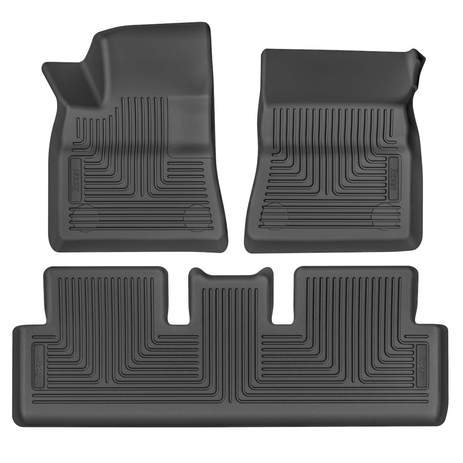 Weatherbeater Husky Liners Floor Mats | Fits 2017-2024 Tesla Model 3 | Front & 2nd Row, 3-pc Black - 95091