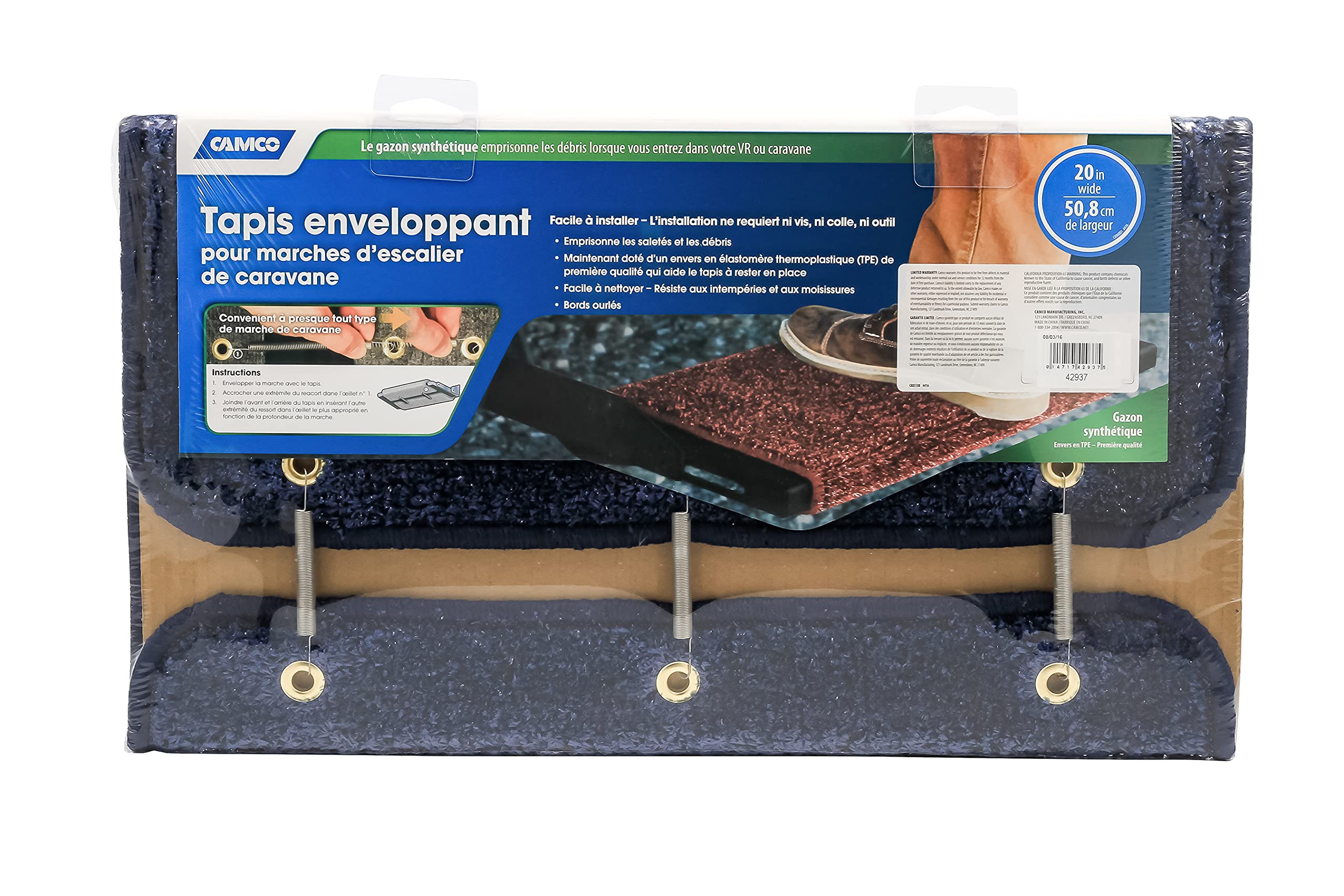 RV Step Camco Rug 42937 (Premium Wrap Around, Turf Material (22" x 20") - Blue)