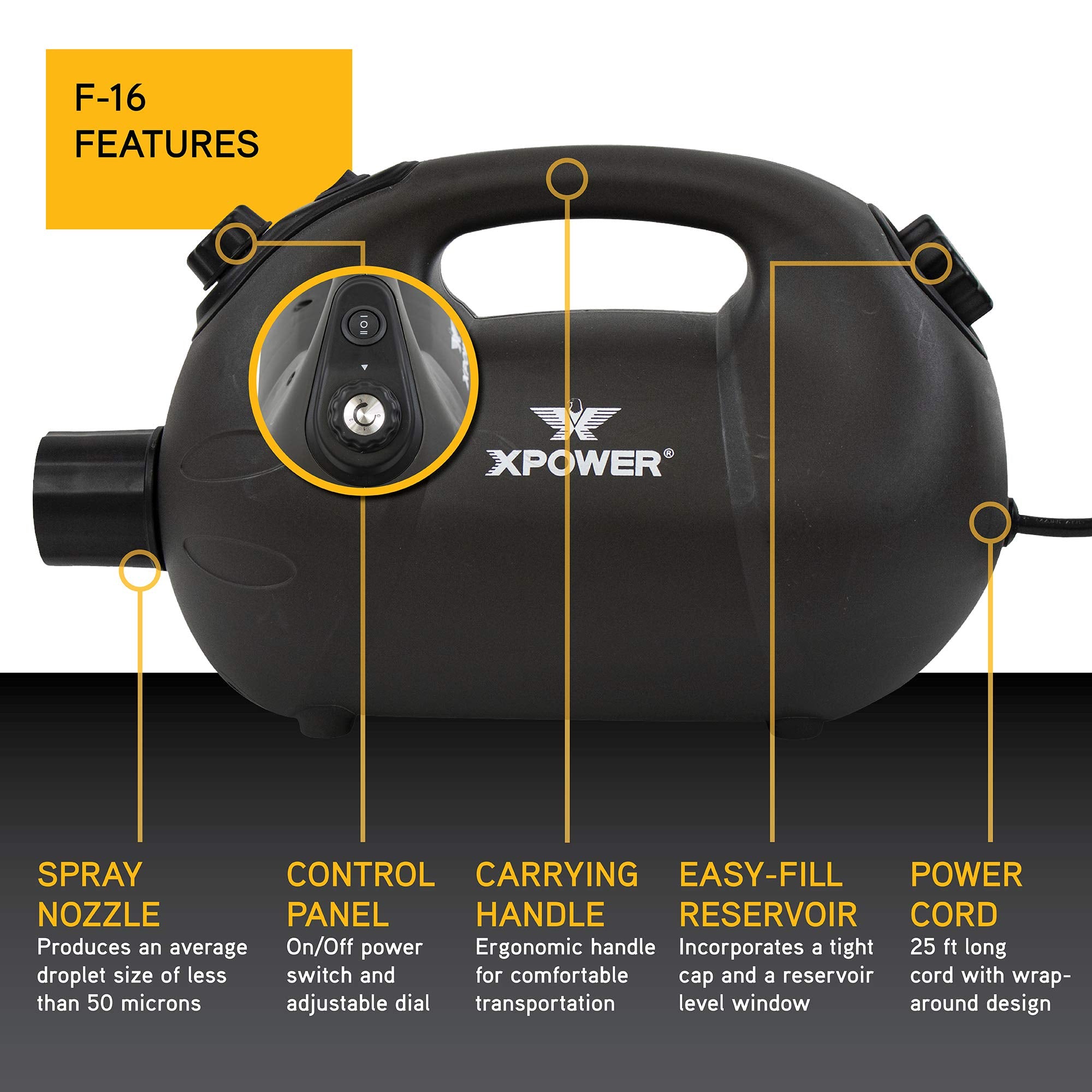 XPOWER F-16 ULV Fogger, Cold Mist Blower, and Sprayer for Cleaning, Disinfecting, Pest Control, Odor Elimination, and Mold Removal, 30+ Ft. Spray Distance, 1.6 L Tank Capacity, 2 Speeds
