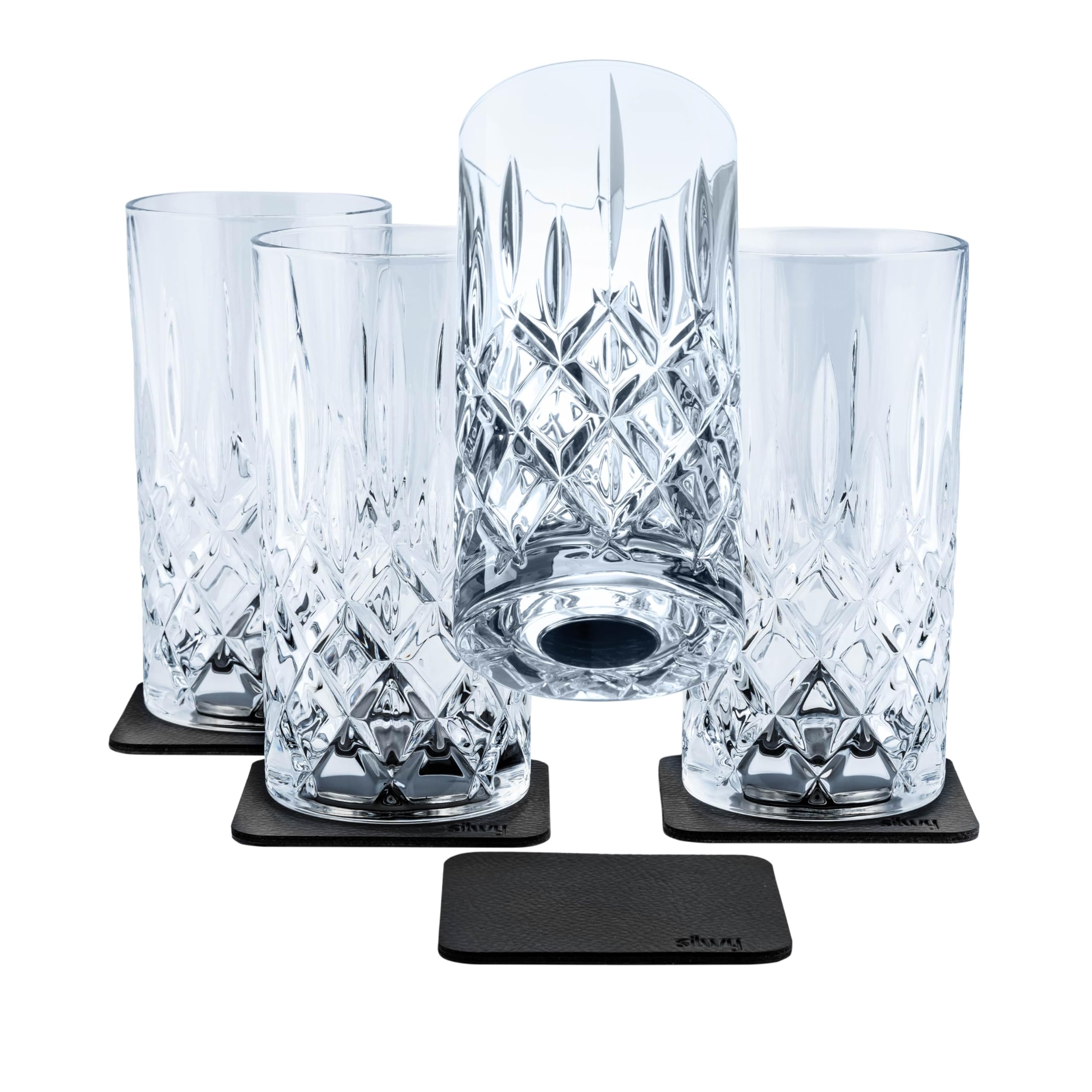 silwy® LONGDRINK Magnet-Kristallgläser 4er Set inkl. Vier wiederverwendbaren Metall-Nano-Gel-Pads - rutschfeste Magnetgläser für Camping, Caravaning und Boating COG: 0 / Price: 119,95