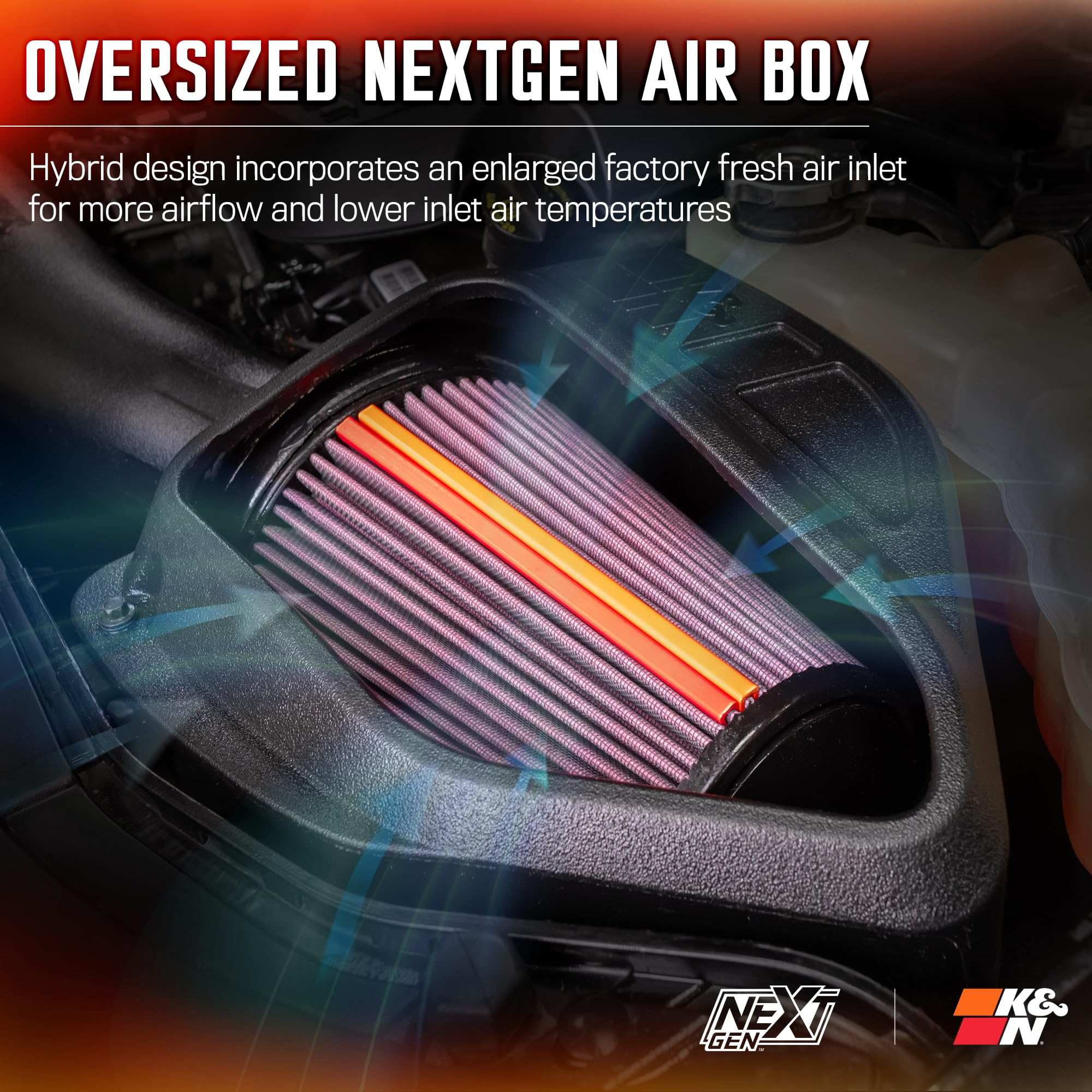 NextGen K&N Cold Air Intake System: High-Flow Cotton Filter: Compatible with 2011-2023 Dodge/Chrysler: Challenger, Charger, 300, 300C, 50-2544