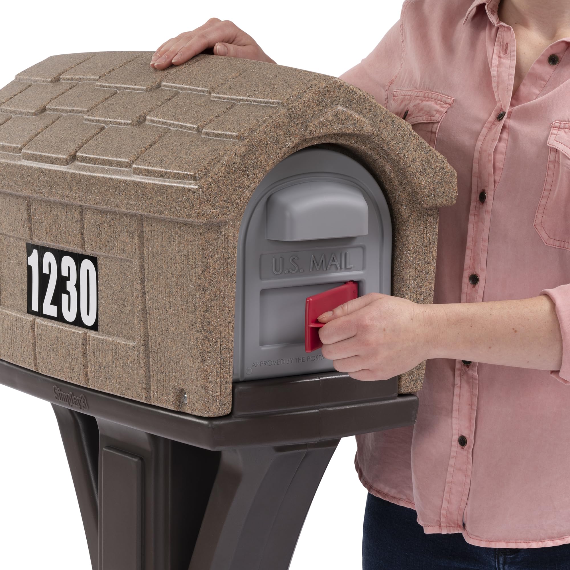 Simplay3 Mailbox Classic Home Plastic Residential & Post Mount Combo Kit with 2 Access Doors - Washed Stone/Espresso Brown, Made in USA