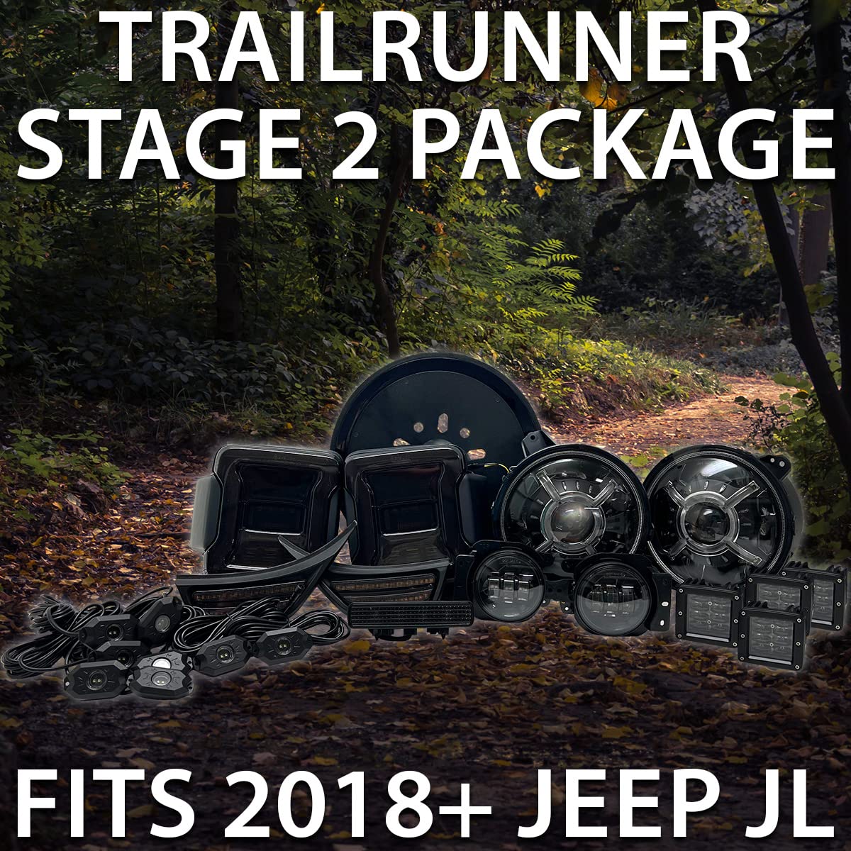 Race Sport Lighting Stage 2 Auxiliary Light Fit Trail Runner LED Lighting Package fits 2018 and up Jeep JL S2JJLK