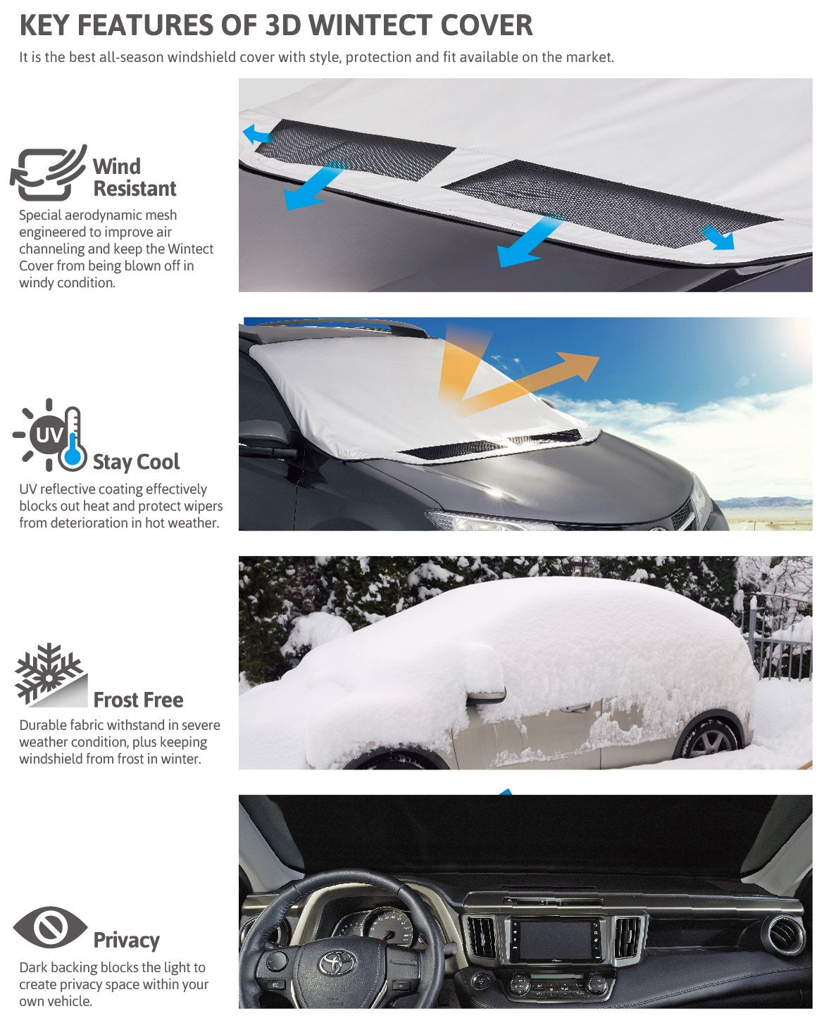 Wintect 3D MAXpider Semi-Custom Fit All Season Windshield Cover - (Black/Silver) (63" x 43" x 67")