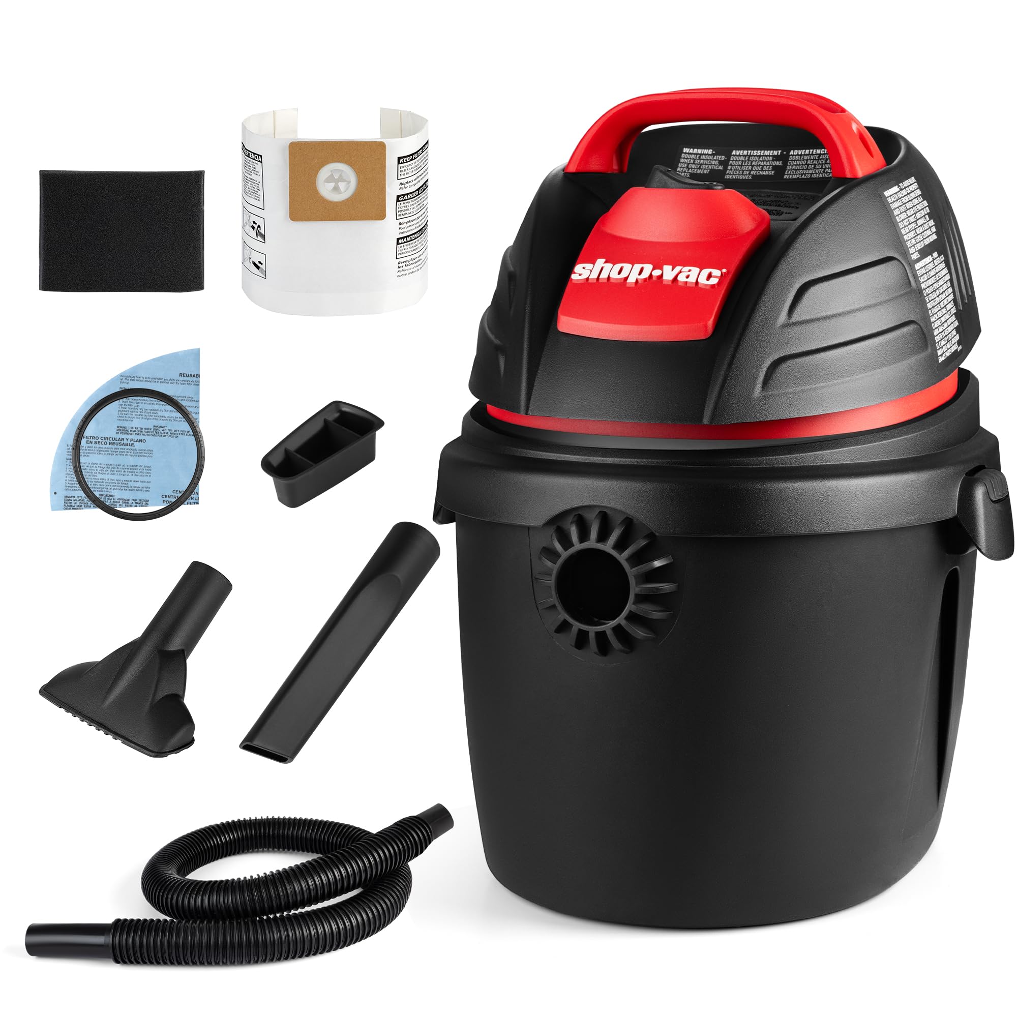 2.5 Gallon Shop-Vac Wet Dry Vacuum 9303511, 2.5 Peak HP, 1.25 Inch Diameter x 4 Foot Hose, 12 Ft Cord Length, Wall Mounted, Includes Filters, Ideal for Jobsite, Garage, Car & Workshop