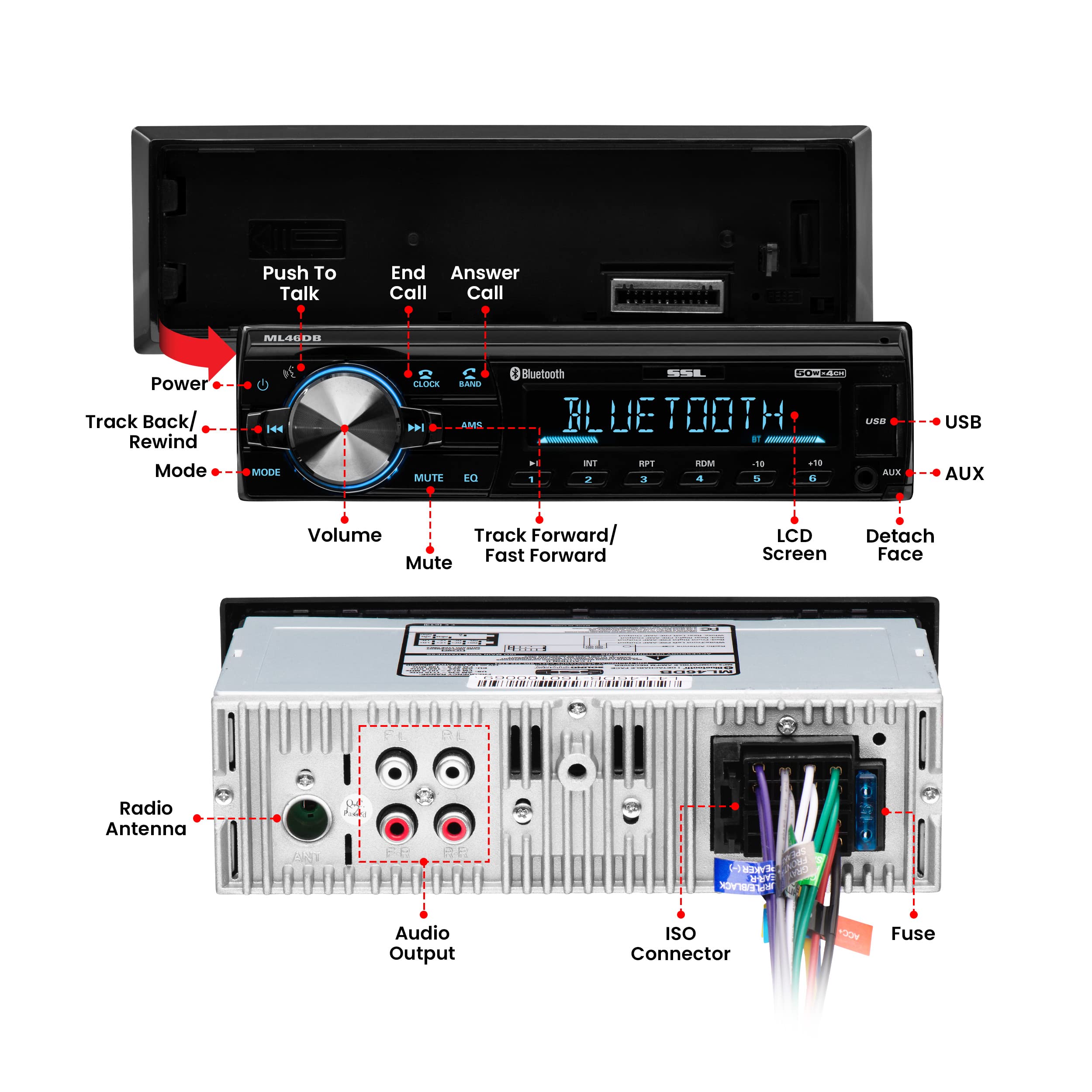 Bluetooth Sound Storm Laboratories ML46DB Car Receiver MP3 USB FM Radio ONLY No AM No CD DVD
