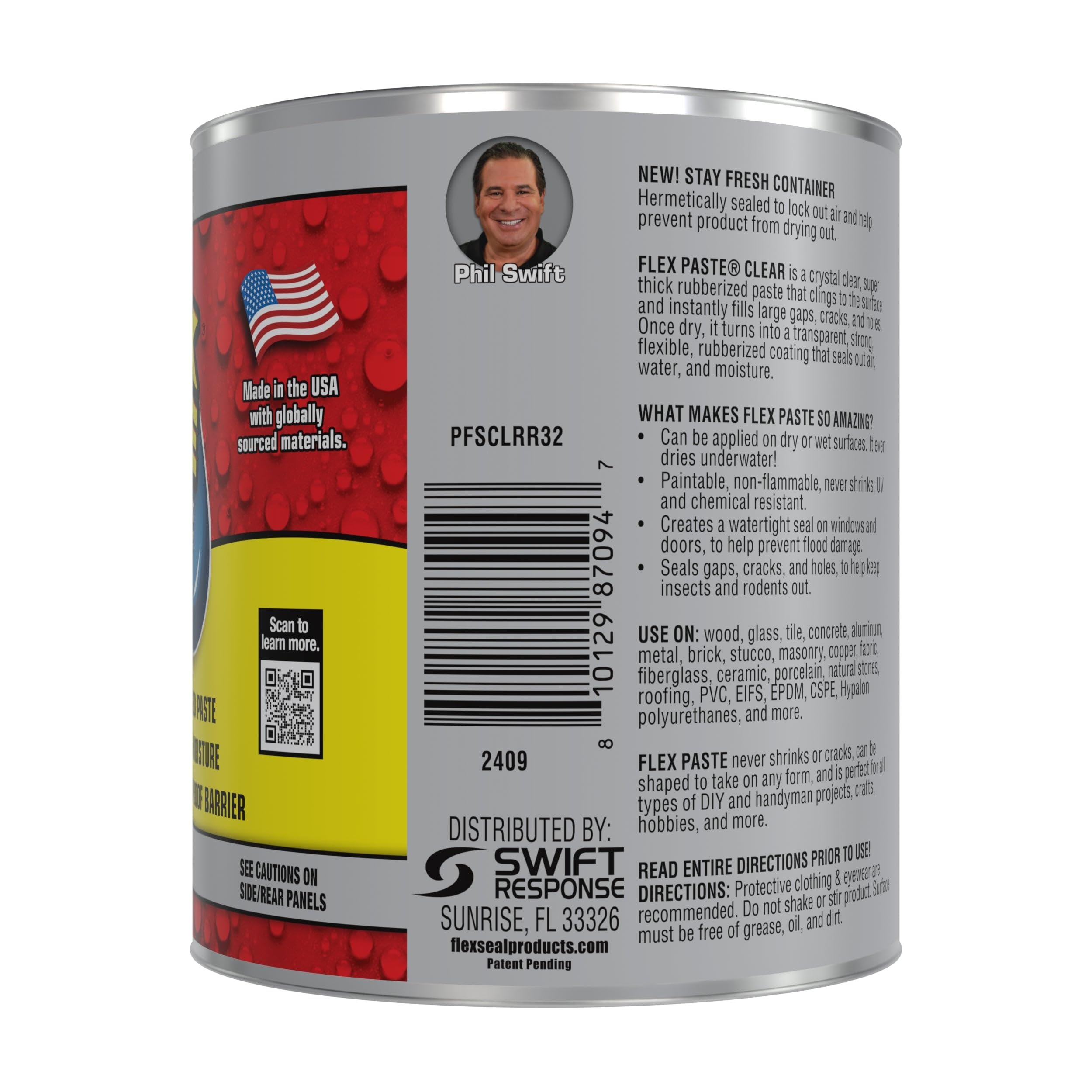 Flex Paste, Paintable Waterproof Putty, Spackle Sealant, Fill Gaps Cracks Holes - Block Out Water and Air - UV Resistant - Walls, Drywall, EPDM, Concrete, Roof, RV Repairs, Clear, Quart