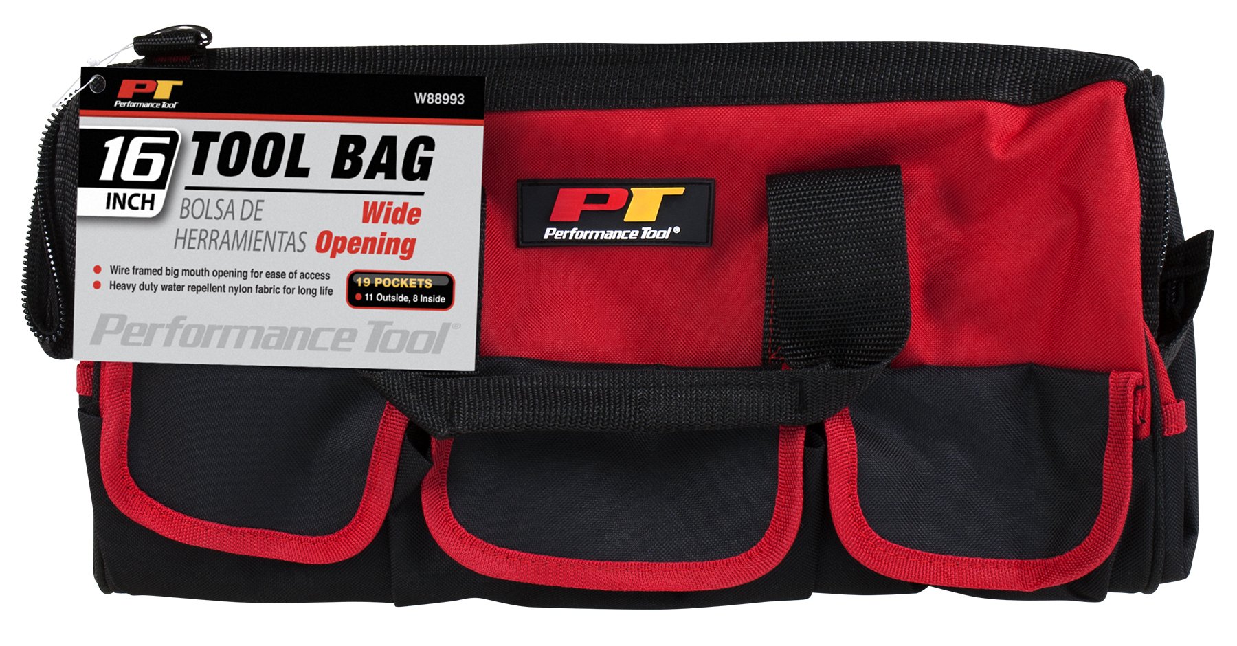 16-inch Performance Tool W88993 Heavy Duty Wide Mouth Easy Access Zip Close Top Tool Bag with Reinforced Base & 16 Pockets