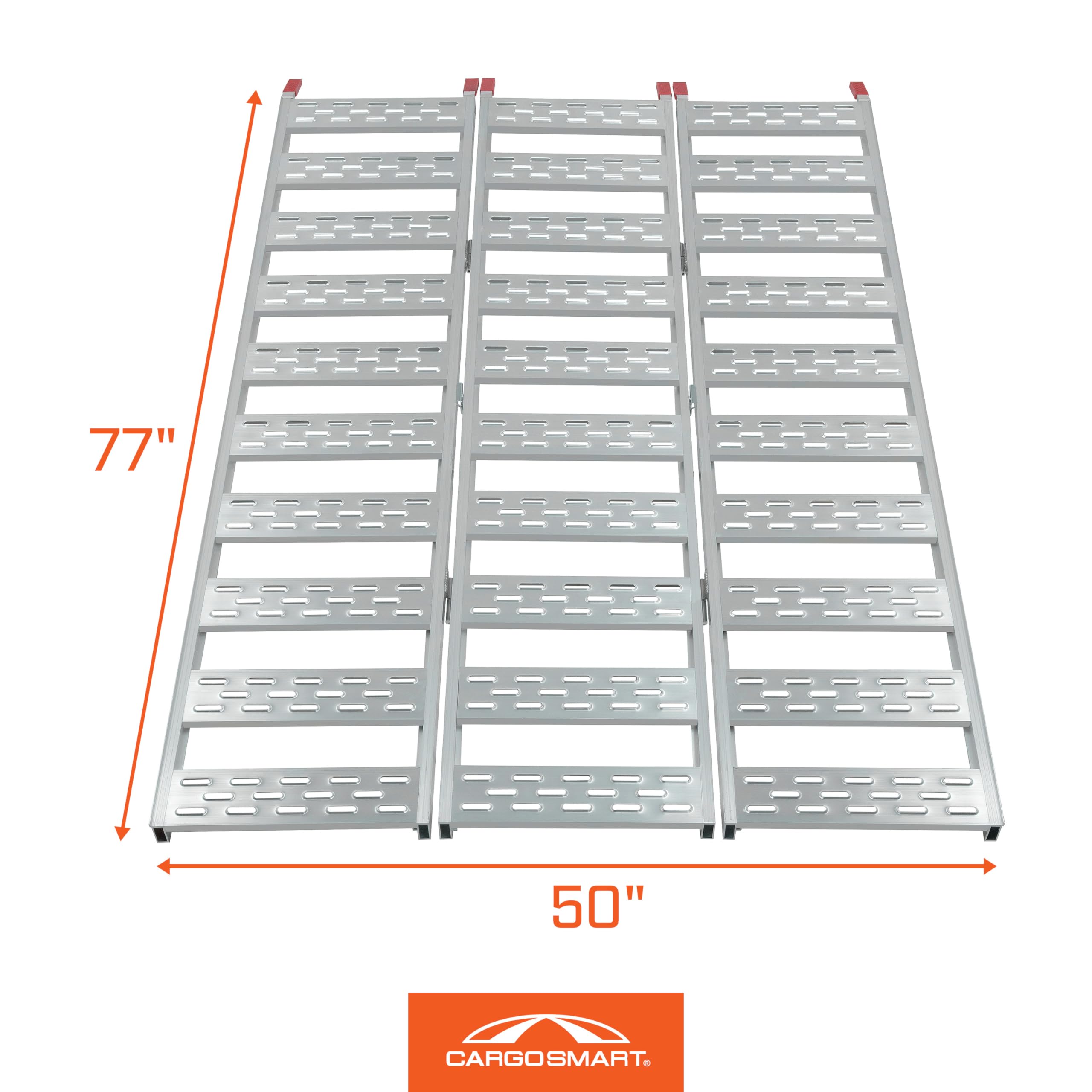 Tri-Fold CargoSmart Aluminum Ramp with Treads, 1 Pack — 1,500lb Capacity/500lb per Section, 50” W x 76” L — Safely and Easily Load or Unload Push Mowers, Garden Tillers, ATVs and More