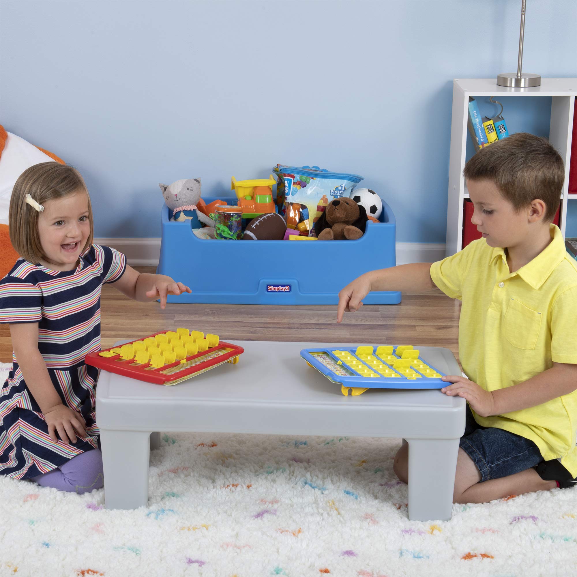 Simplay3 Toy Box Play Around Table, Multipurpose Kids Toy Box and Toddler Play Table for Toys, Art Supplies, Crafts, Durable, Plastic Large Toy Box, Made in USA