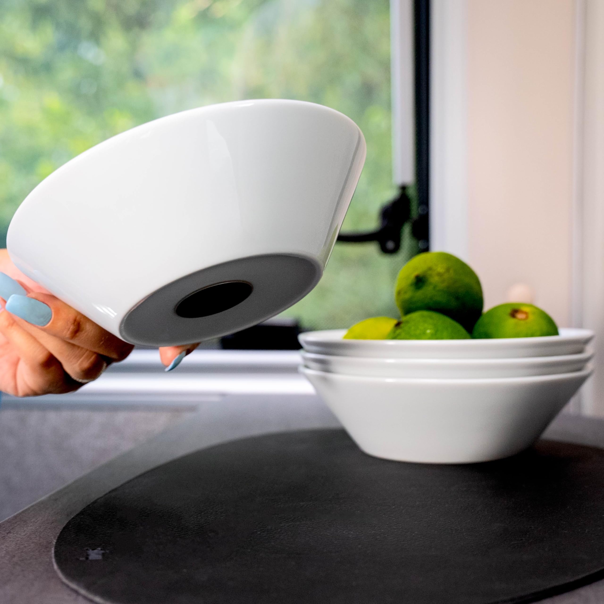 Non-Slip silwy® Magnetic Porcelain Bowls (Set of 2) - Ideal for Camping, Caravaning, and Boating - Stackable Without Rattling