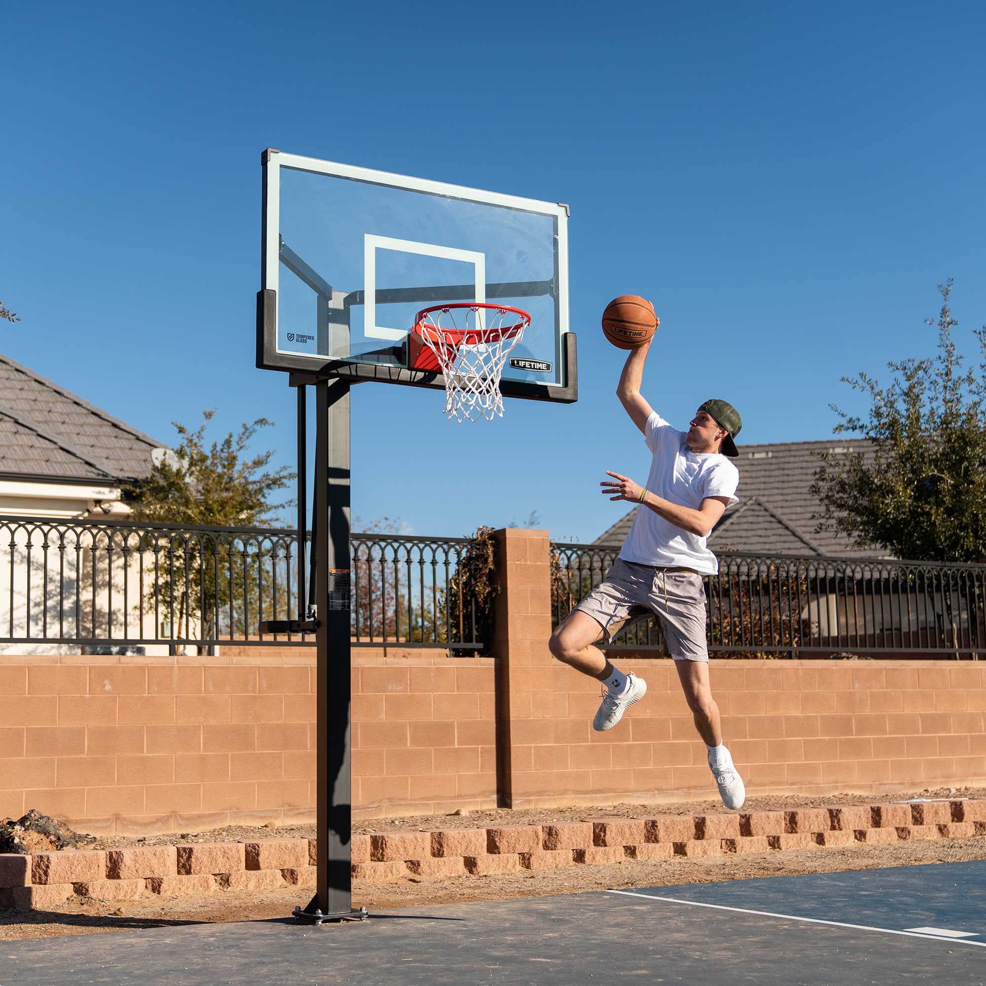 Mammoth 60" Lifetime Deluxe In-Ground Basketball Hoop, Adjustable Height Mammoth Lift, Tempered Glass Backboard Bolt Down System
