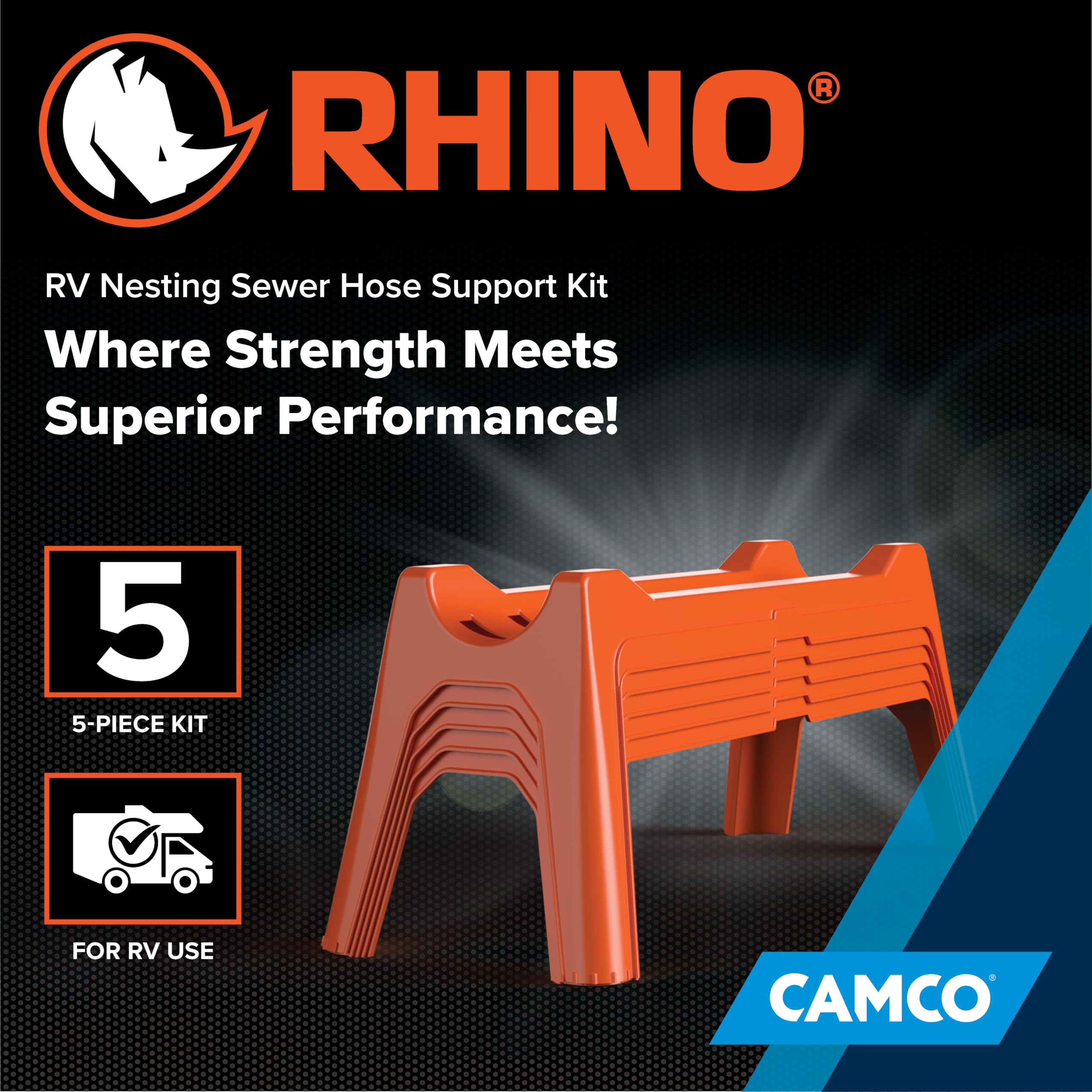 Camco RV Sewer Hose Support Kit - Extends for Easy Drainage Over Uneven Terrain - Supports Up to 15-Feet of RV Sewer Hose - Features Nesting Design for Storage - 5 Support Sections (43072)