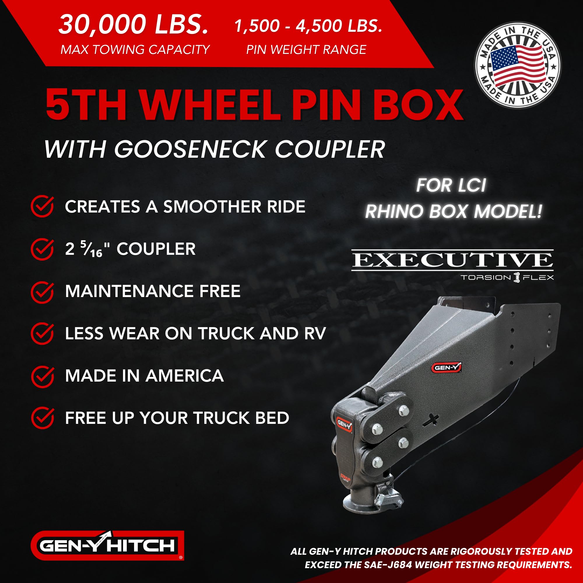 GEN-Y Hitch Fifth Wheel Rhino Pin Box with Gooseneck SnapLatch Coupler | 1,500-4,500 LBS Pin Weight Range - 30K LBS Towing Capacity - Compatable with 2 5/16" Gooseneck Ball - Silver