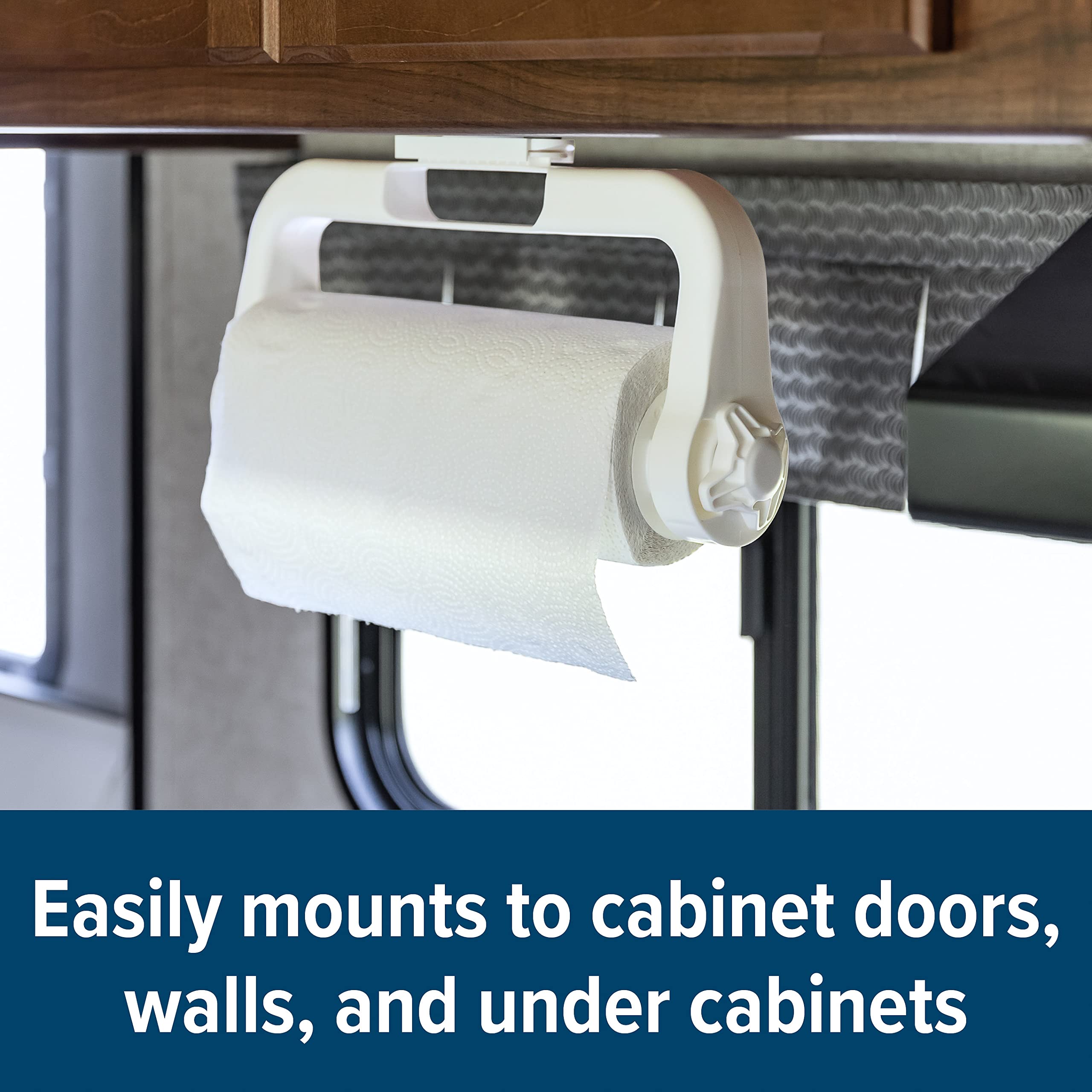 Paper Towel Holder Camco | Ideal for Compact Areas | Features Mountable Design and Adjustable Side Knob | White (57114)