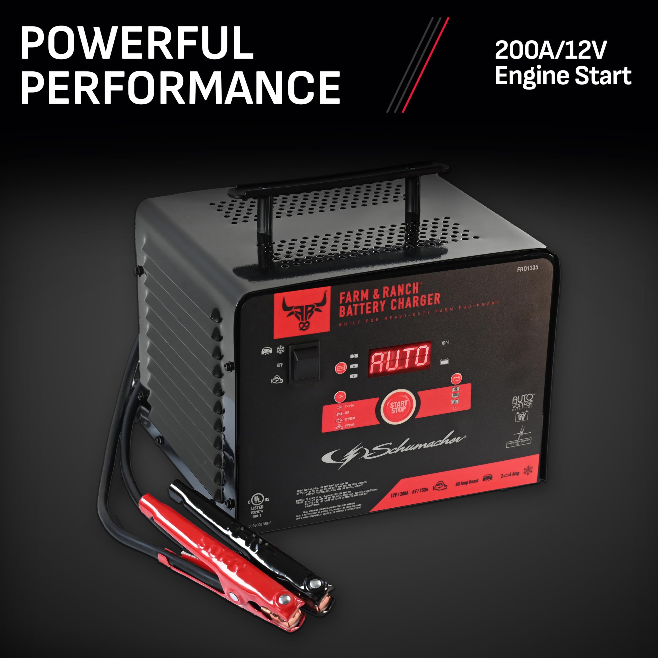 Farm & Ranch Schumacher Electric 6A Car Battery Charger and 200A Engine Starter, 4-in-1 Solution, Maintainer, 40A Boost, for 6V/12V Power Sport, Automotive, and Marine Batteries, FR01335