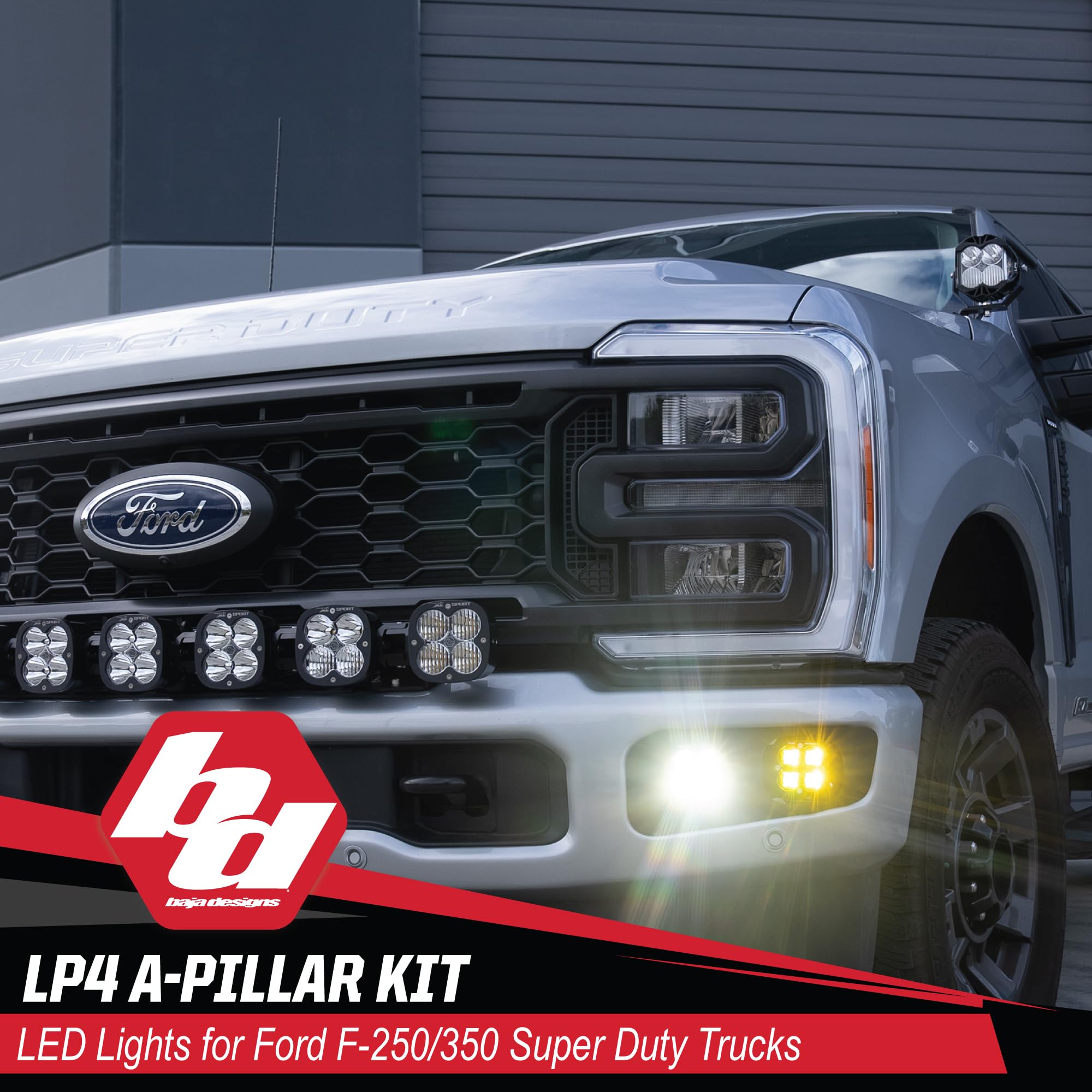 Baja Designs LP4 LED Light Kit A-Pillar for Ford Super Duty 23-On Truck with 2 Lights, Toggle Harness and Mounting Accessories